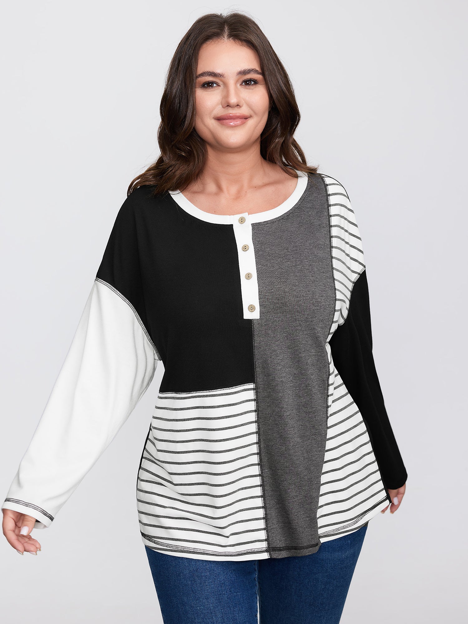 Colorblock Stretchy Stripe Print T-Shirt