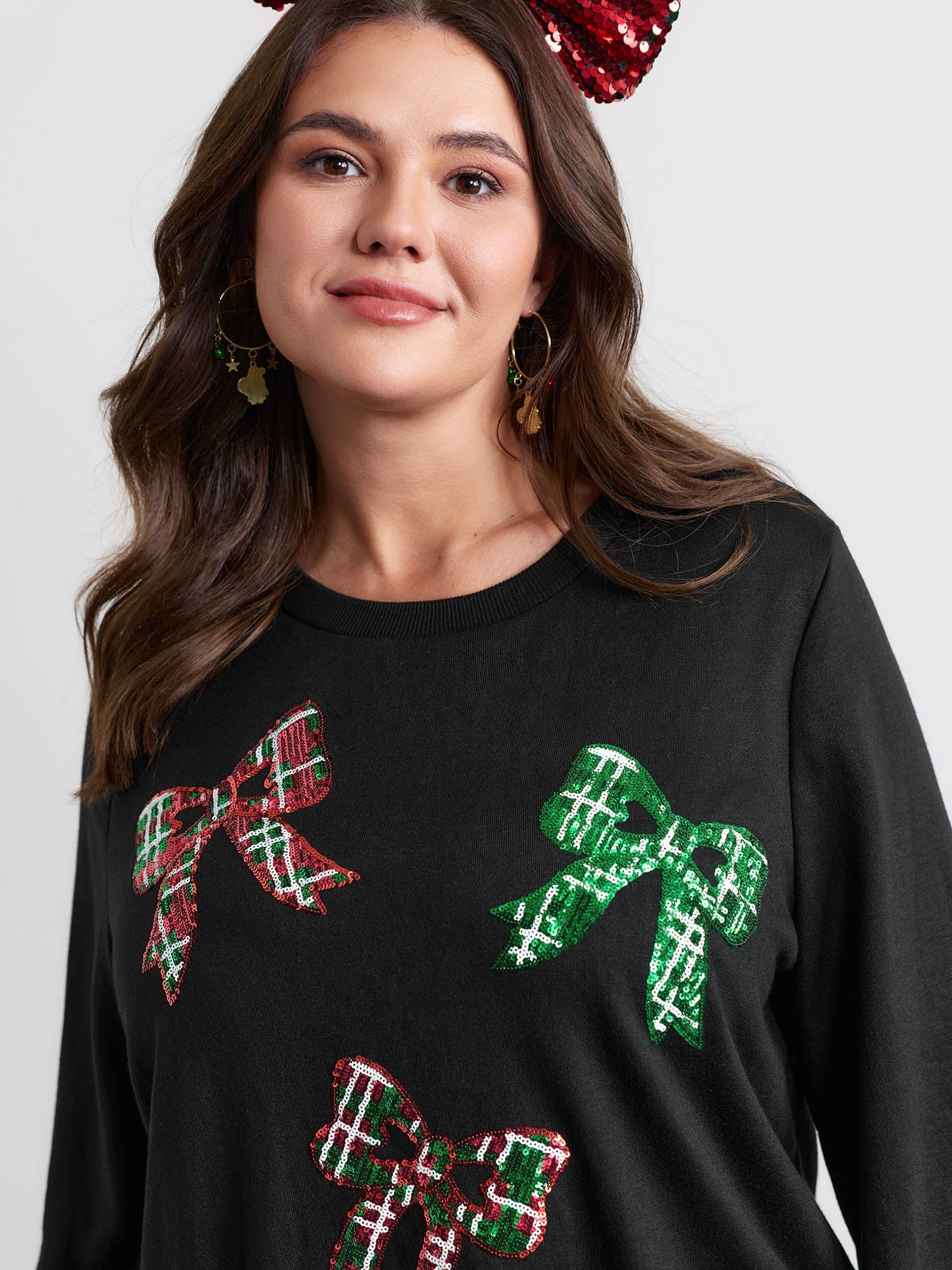 Bow Sequin Embroidery Sweathshirt