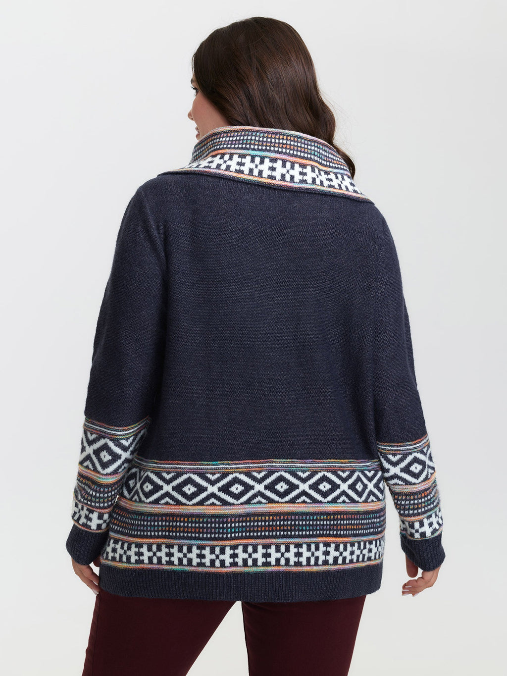 Boho Pattern Color Contrast Turtleneck Pullover