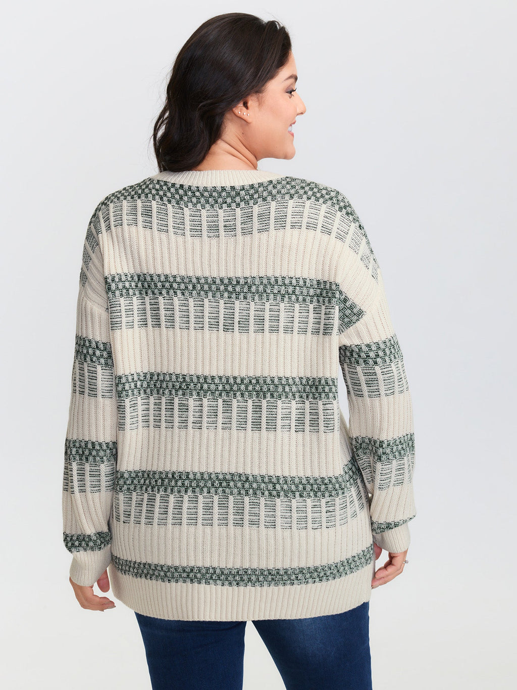 Color Stripes Textured Round Neck Pullover