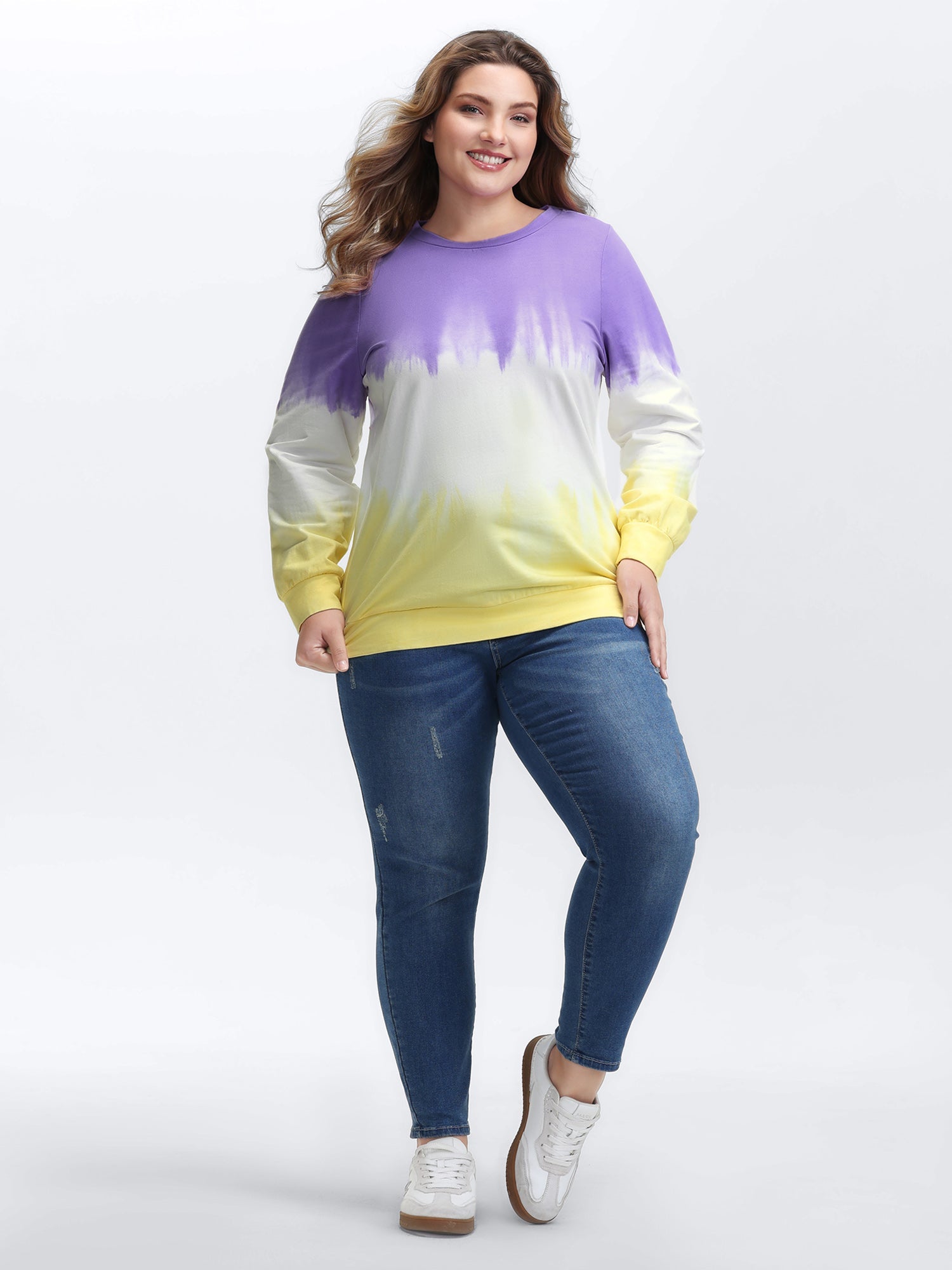 Cotton Dip Dye Stretchy Hem Sweatshirt