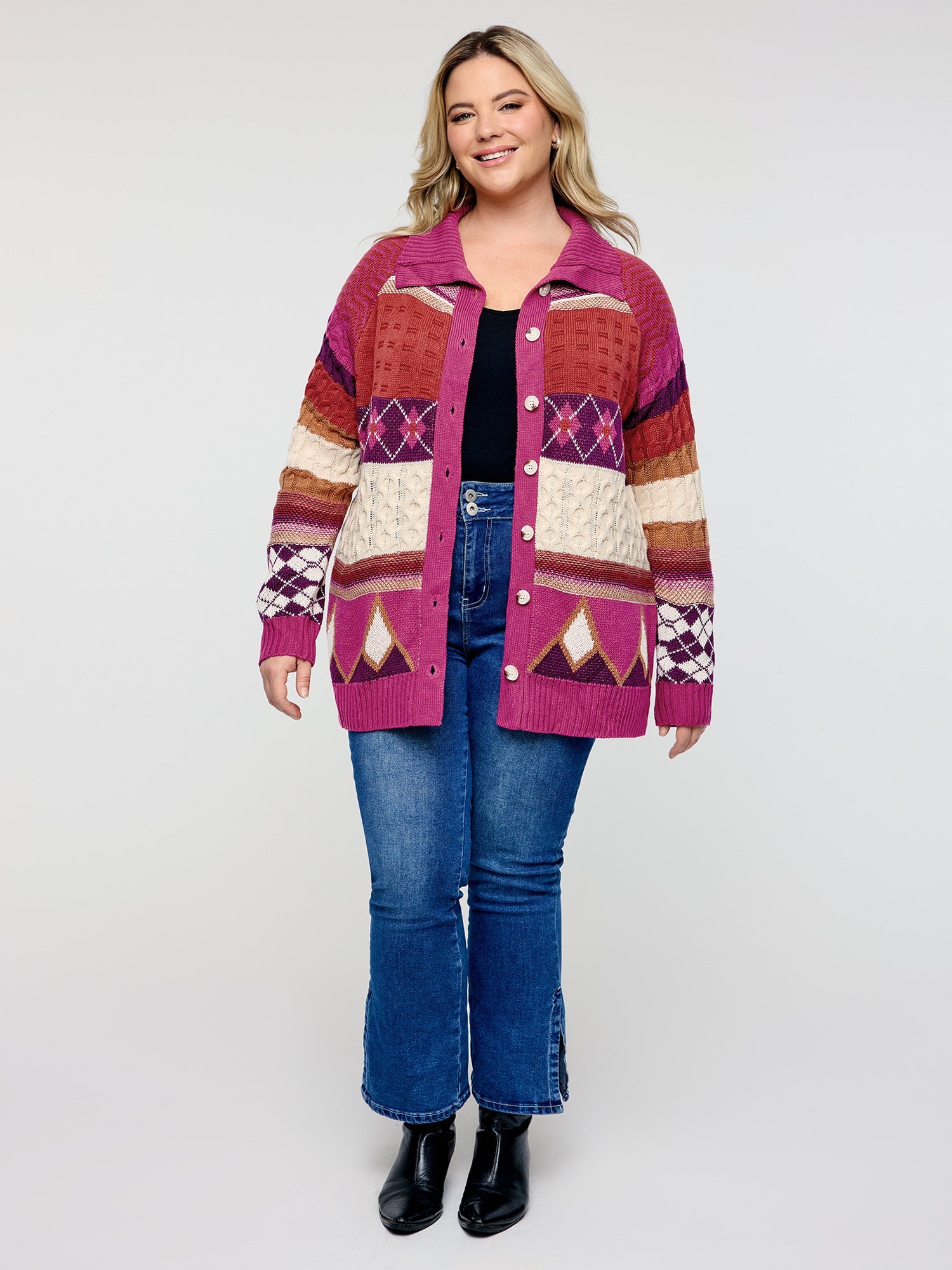 Boho Pattern Jacquard Knit Cardigan
