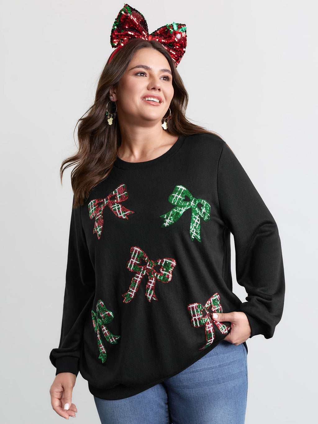 Bow Sequin Embroidery Sweathshirt