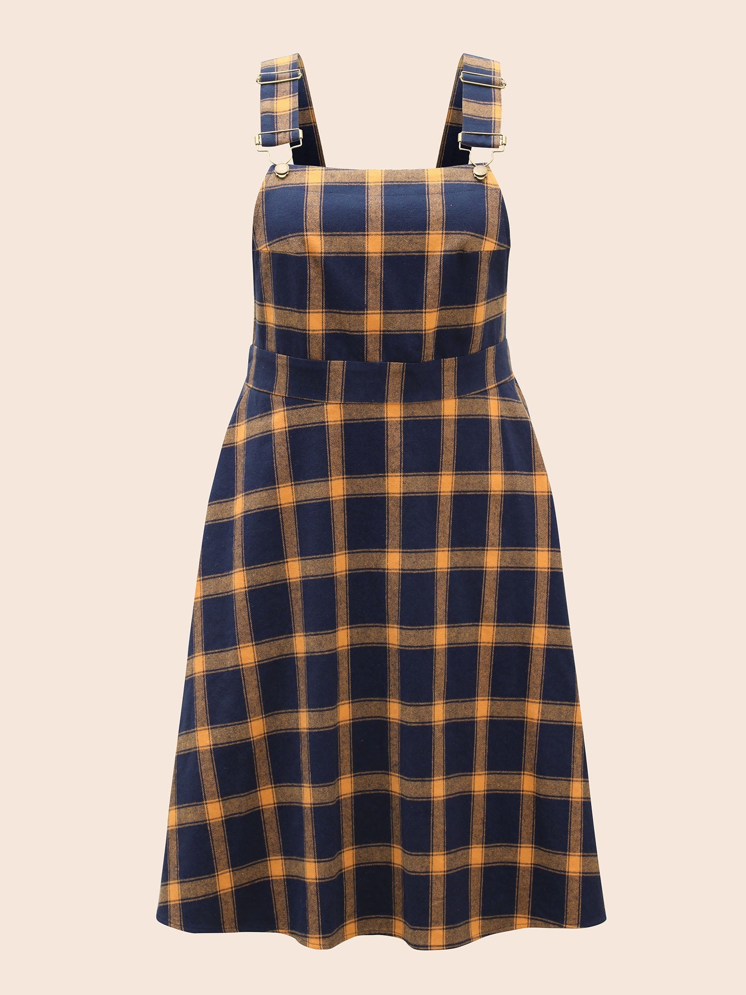 Contrast Plaid Pocket Overall Dress