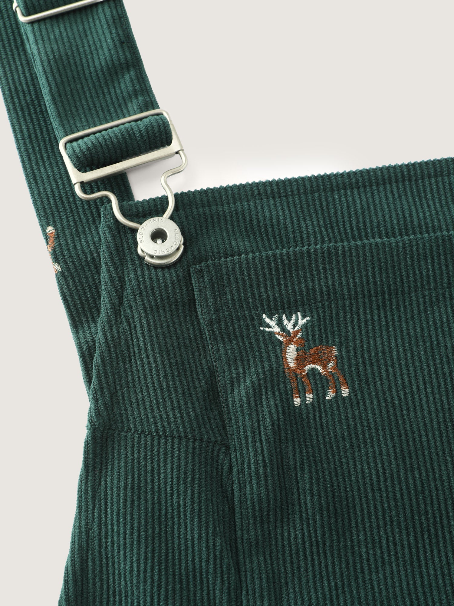 Corduroy Embroidered Adjustable Straps Knee Dress