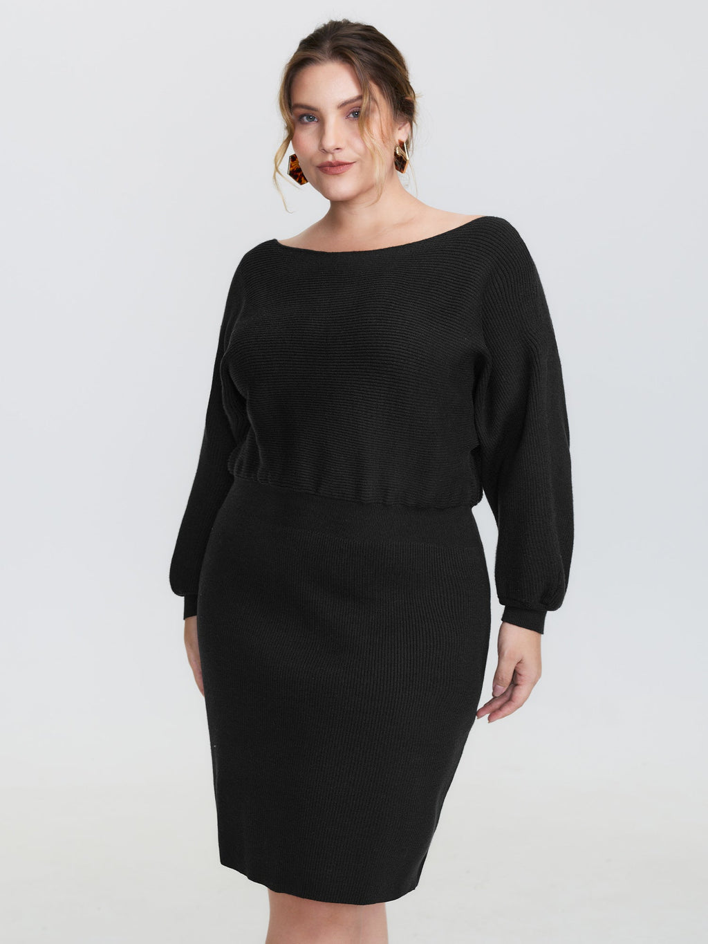 Boatneck Textured Dolman Sleeve Sweater Dress