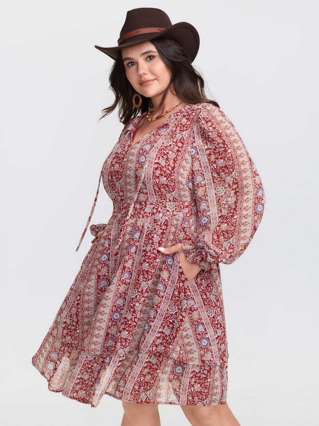 Chiffon Boho Stripe Stretchy Waist Midi Dress