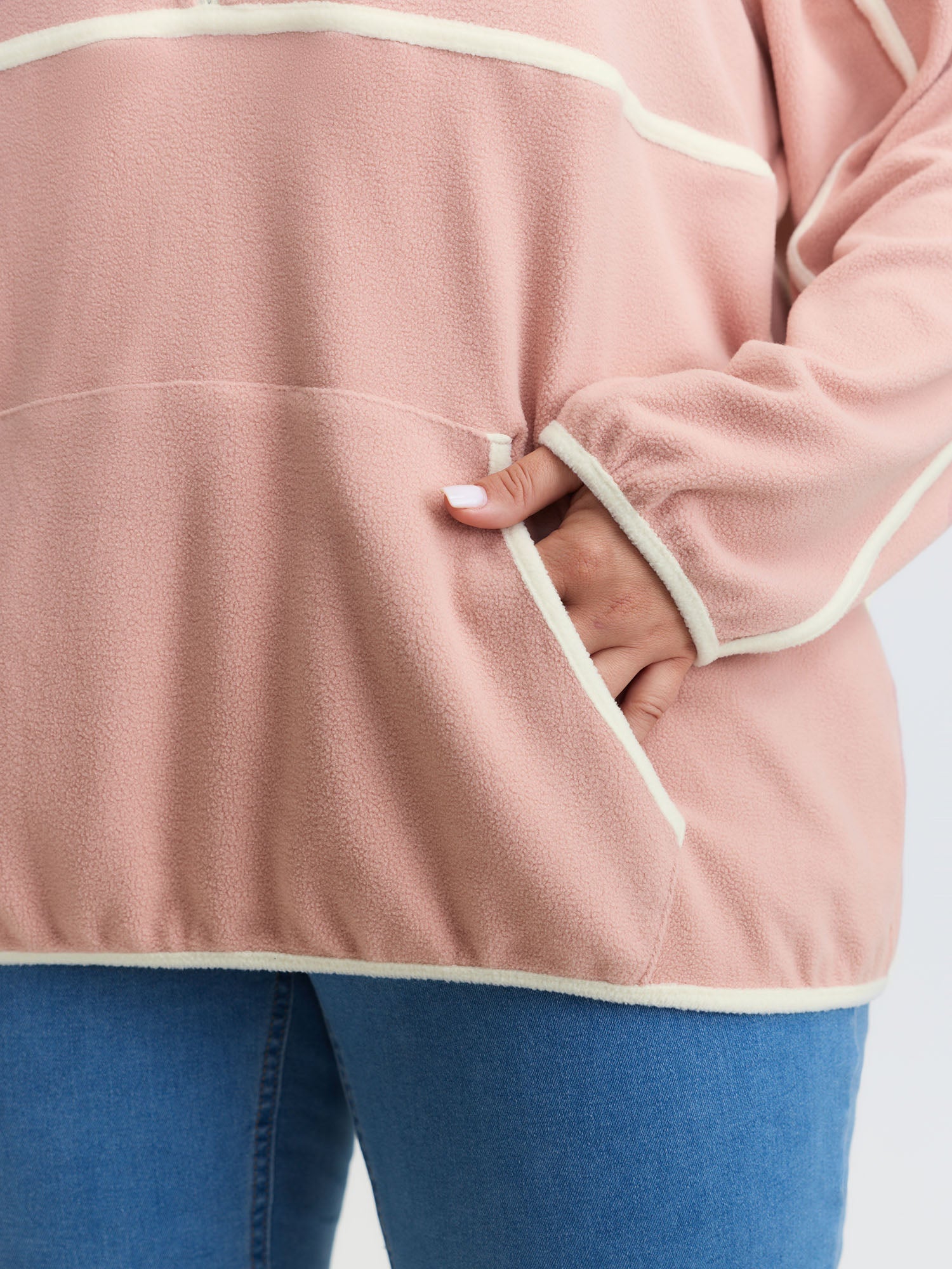 Color Contrast Fluffy Half Zip Sweatshirt