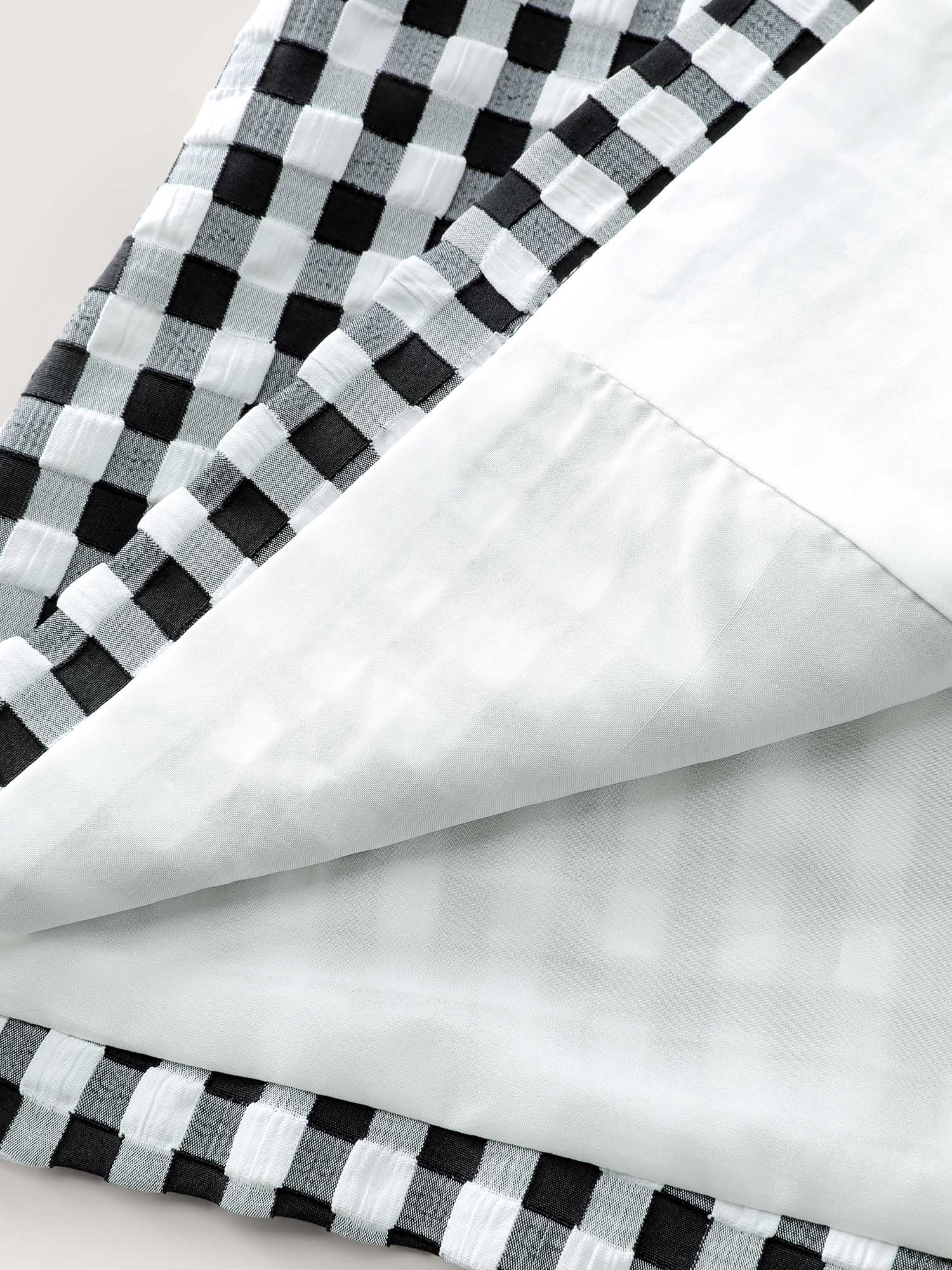 Checkered Crossover Tie Square Neck Blouse