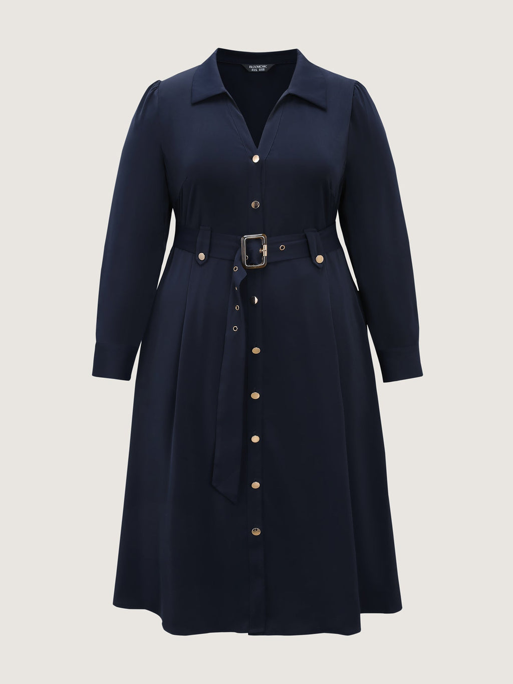 Belted Waist Solid Midi Shirt Dress