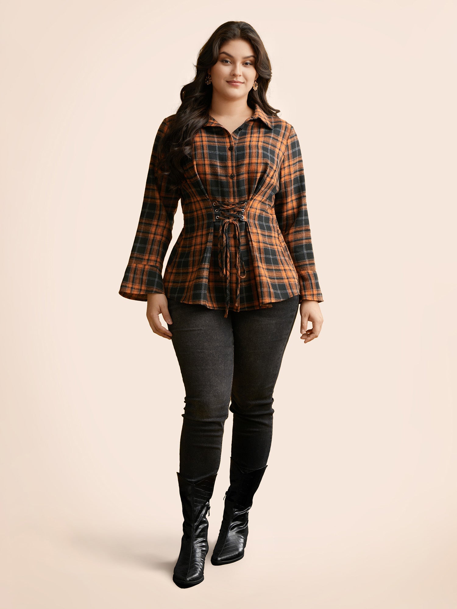 Corset Plaid Waist-Cinching Blouse