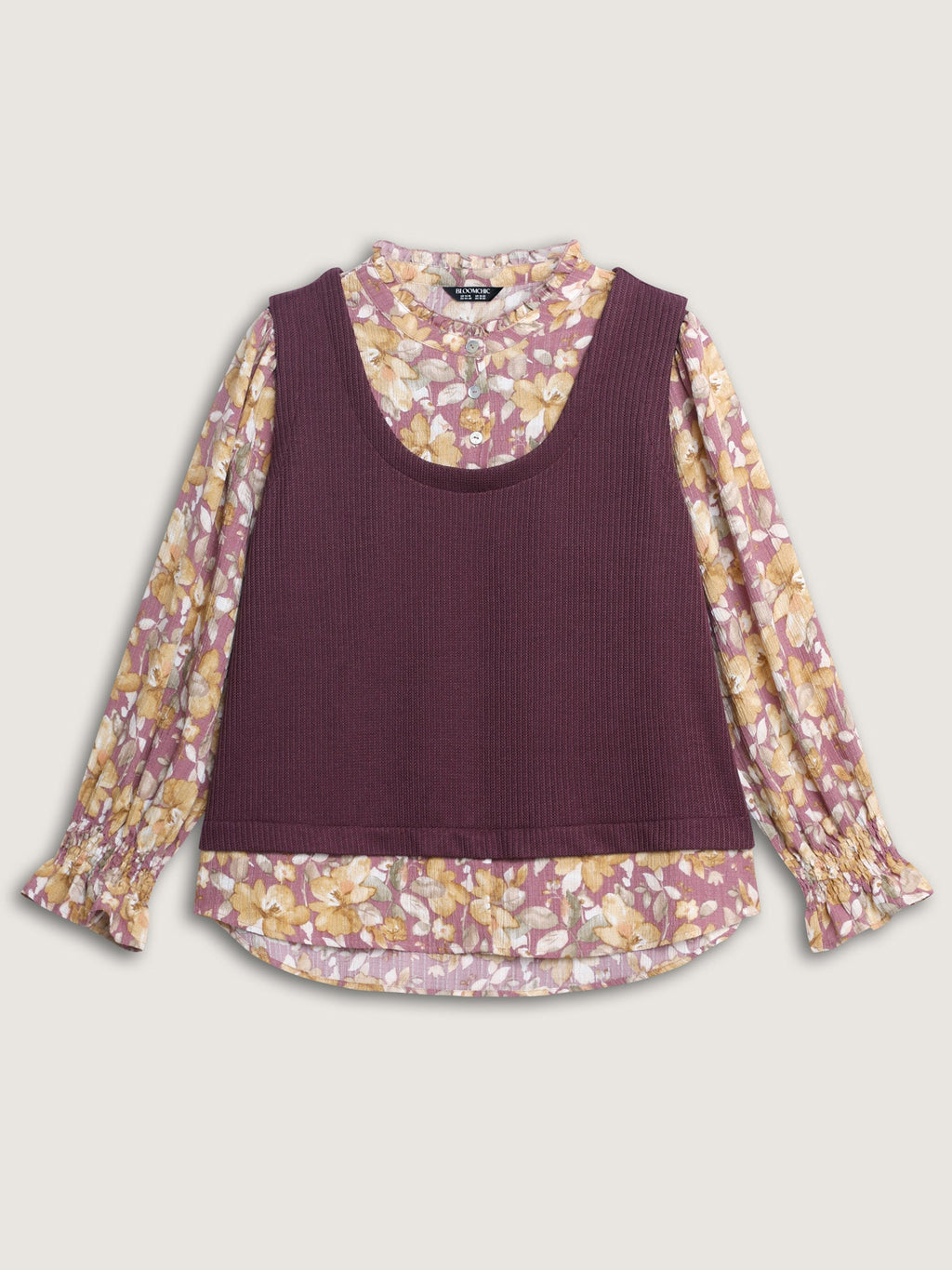2-in-1 Floral Textured Knit Top