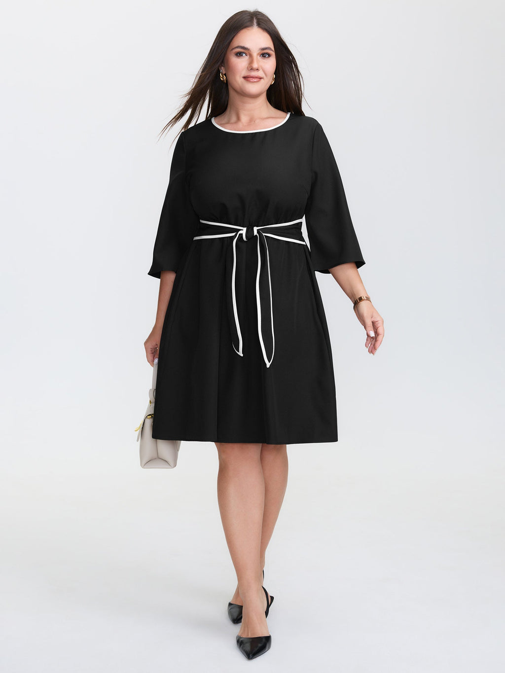 Bow-Front Waist Tie Midi Dress