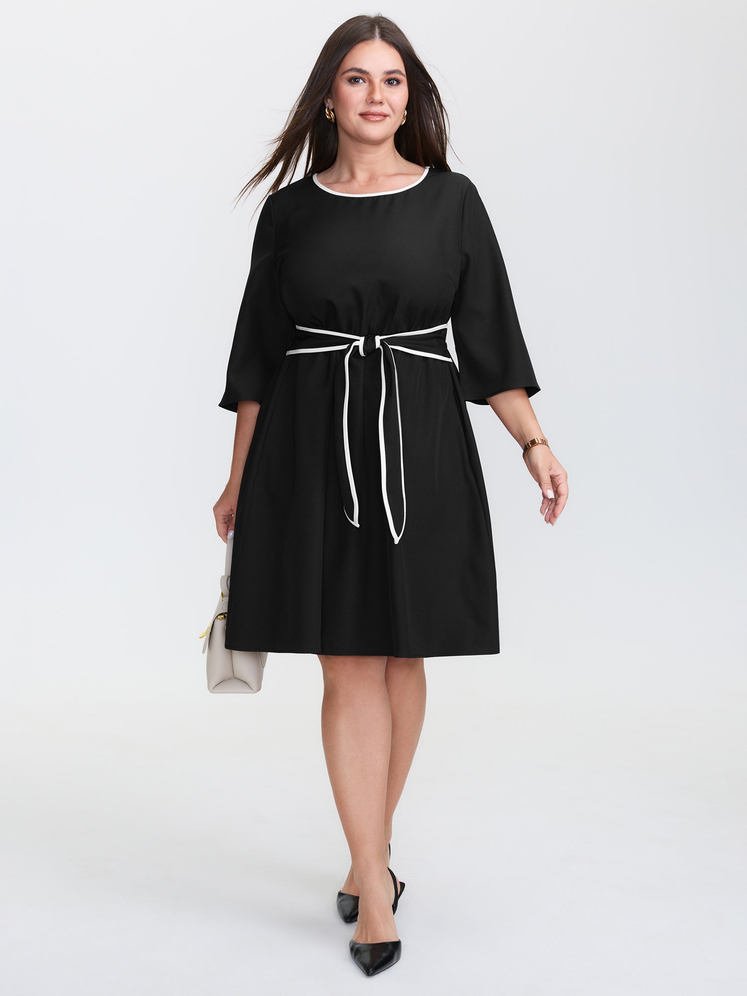 Bow-Front Waist Tie Midi Dress