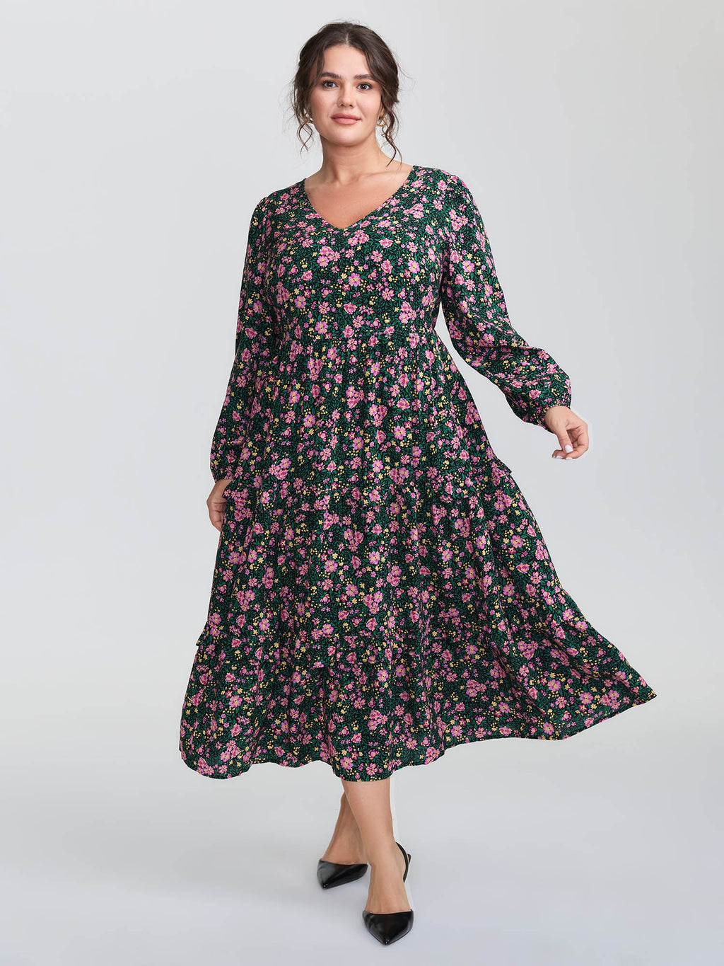 Floral Print Ruffled Tiered Maxi Dress