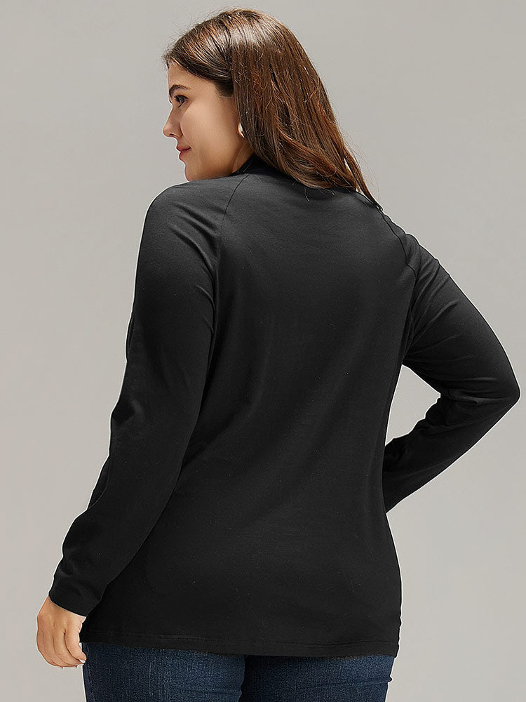 Cotton Mock Neck Raglan Sleeve T-shirt