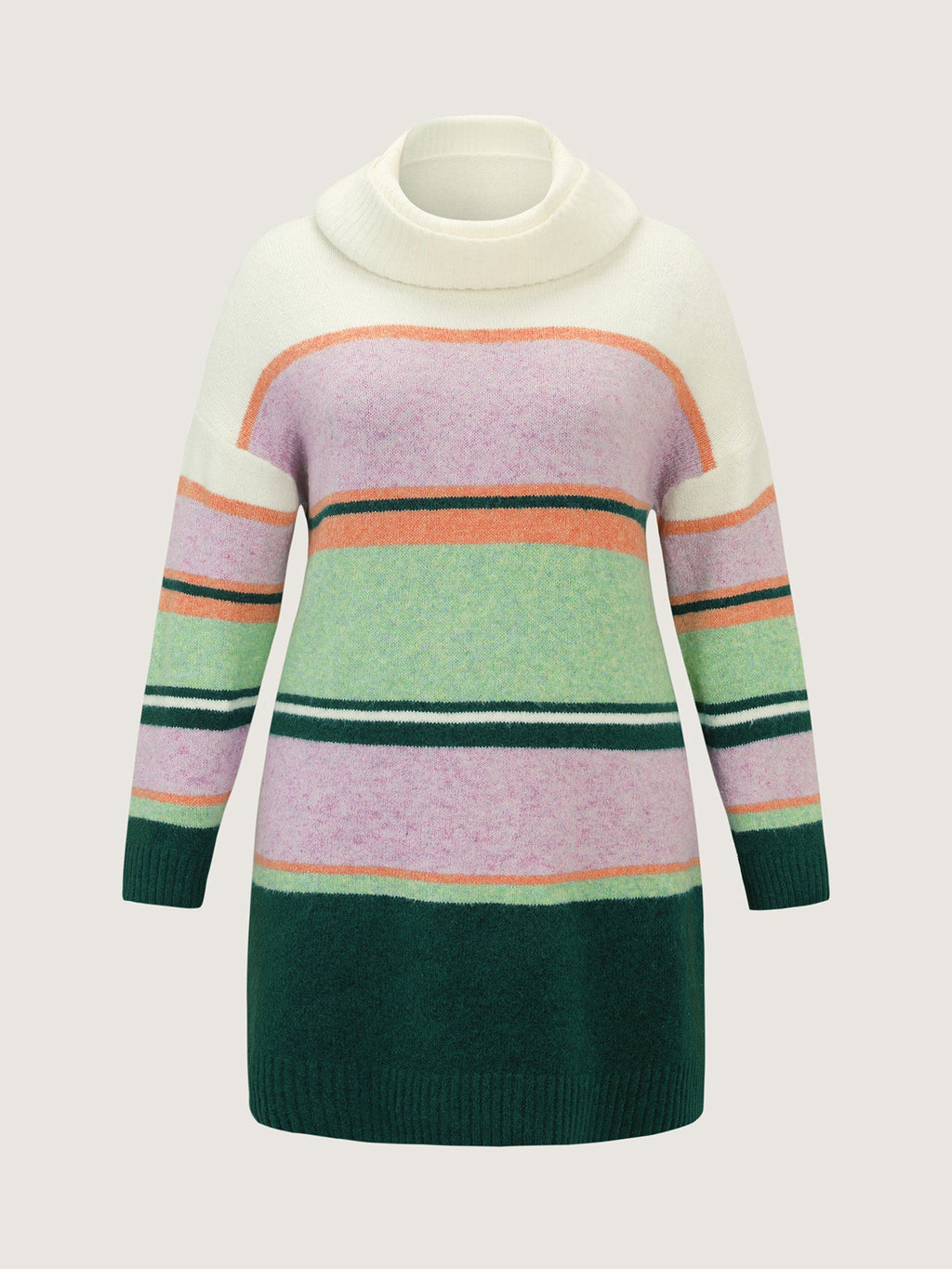 Colorful Stripe Drape Turtleneck Sweater Dress