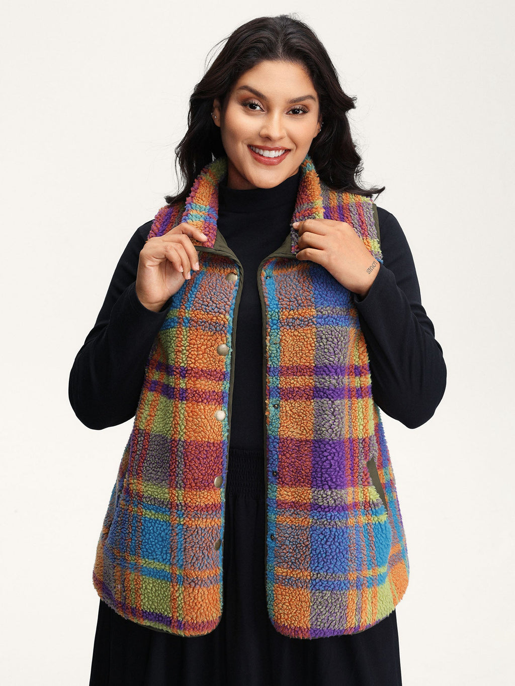 Colorful Plaid Teddy Fleece Lined Vest