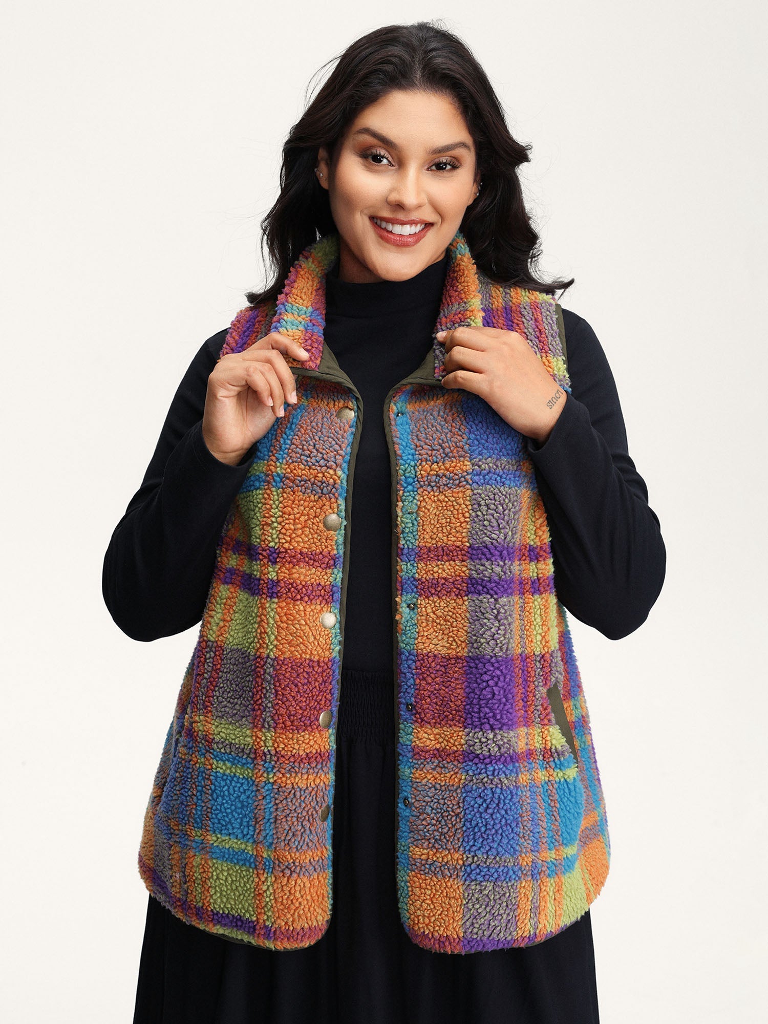Colorful Plaid Teddy Fleece Lined Vest