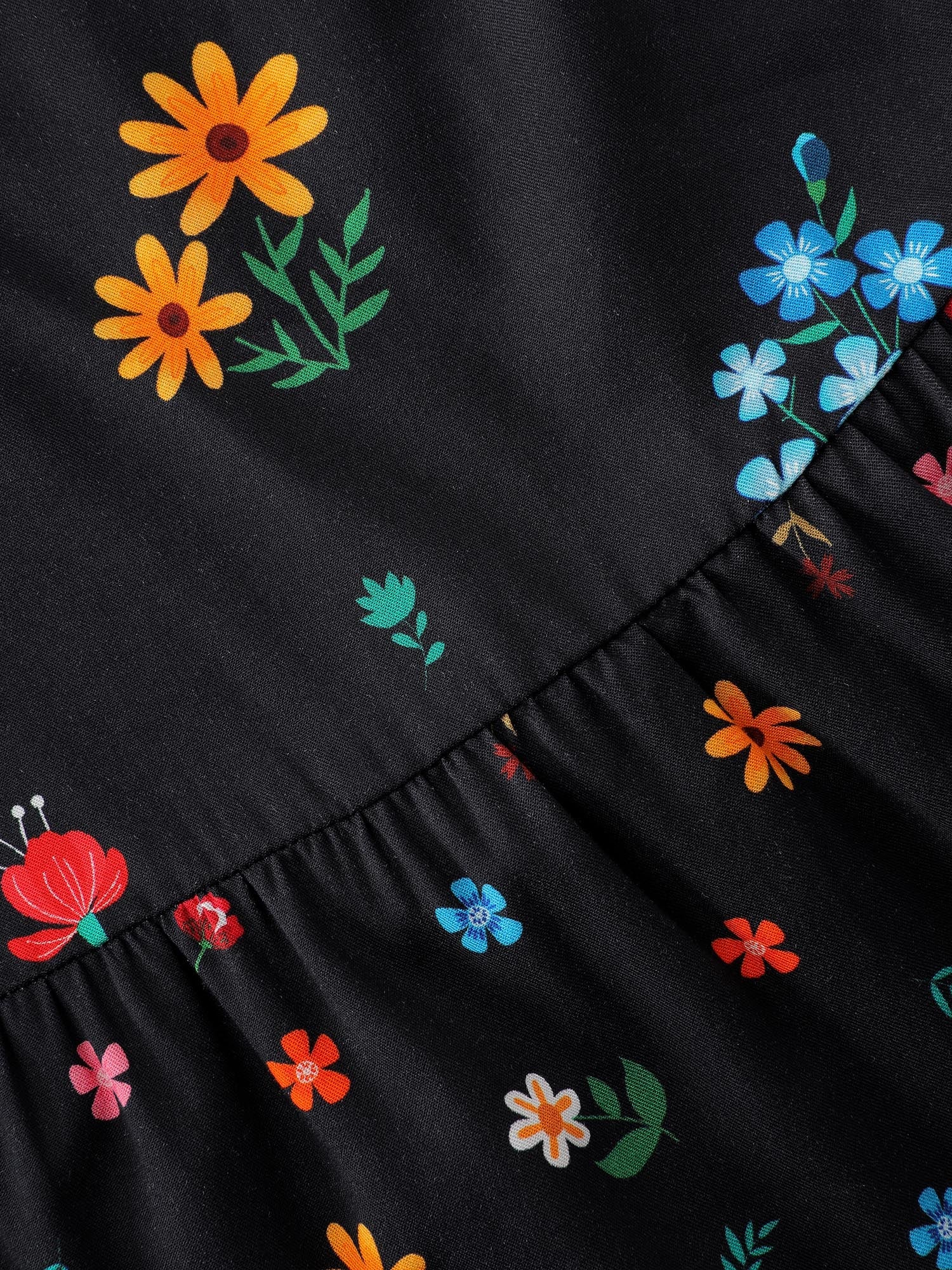 Colorful Floral Print Drawstring Midi Skirt