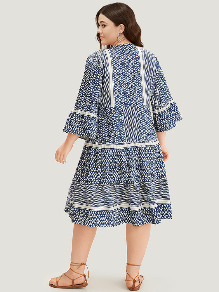 Bandana Print Notched Pocket Patchwork Dress