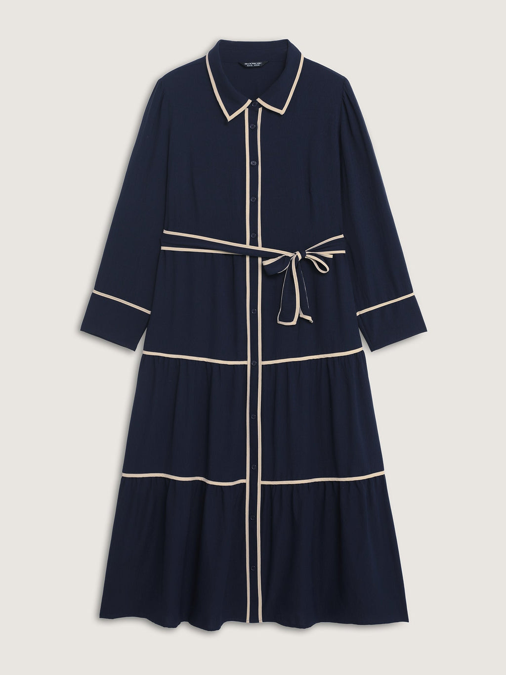 Color Contrast Belted Maxi Shirt Dress