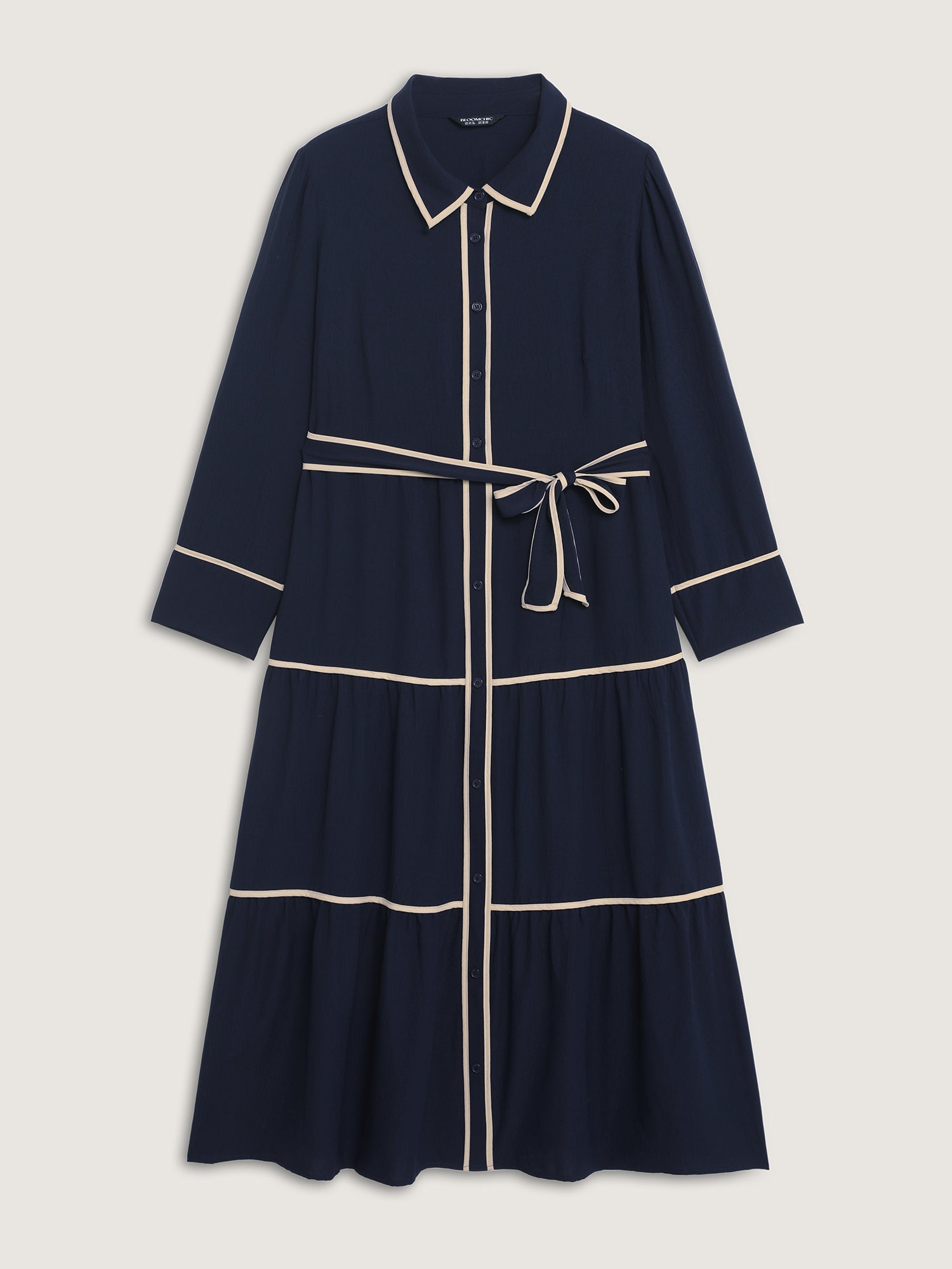 Color Contrast Belted Maxi Shirt Dress