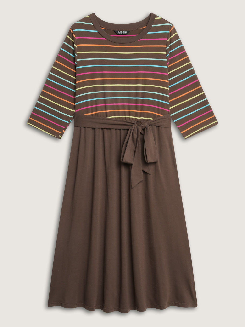 Colorful Stripe Stretchy Waist Midi Dress
