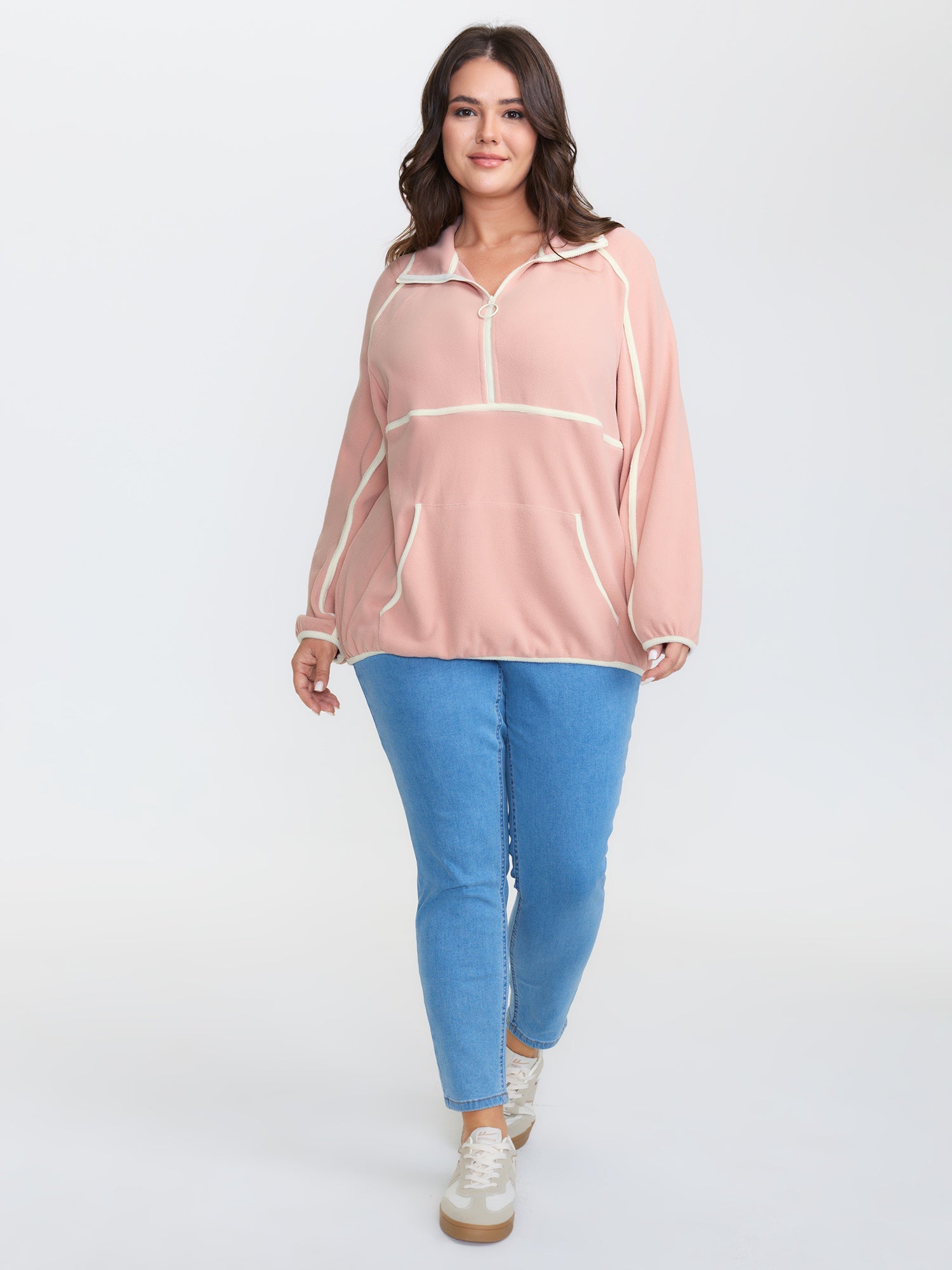 Color Contrast Fluffy Half Zip Sweatshirt