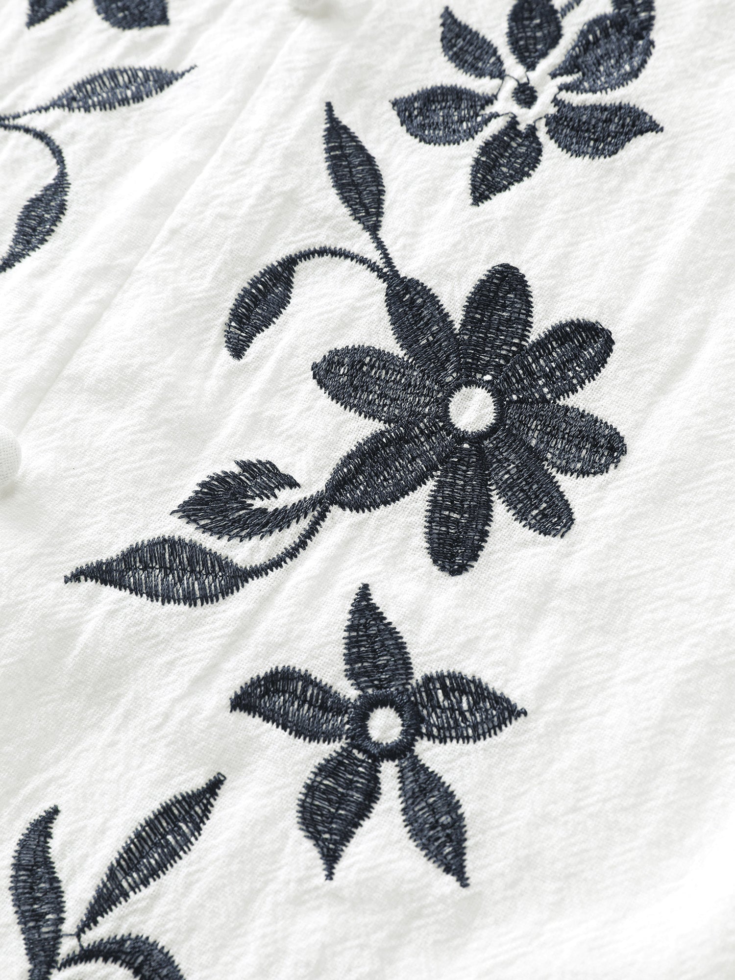 Cotton Floral Embroidery Shirred Blouse