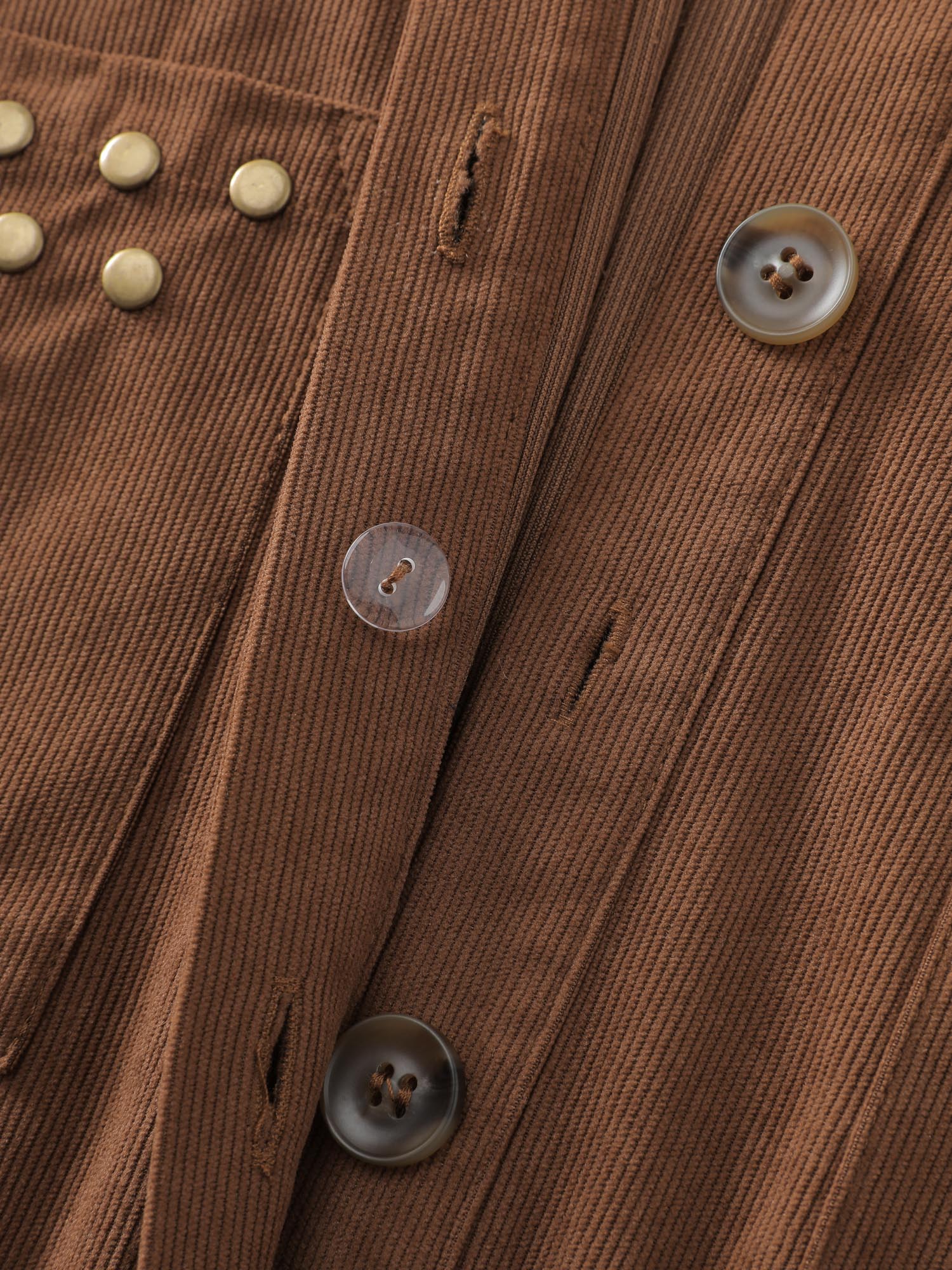 Corduroy Rivets Belted Waist Midi Shirt Dress