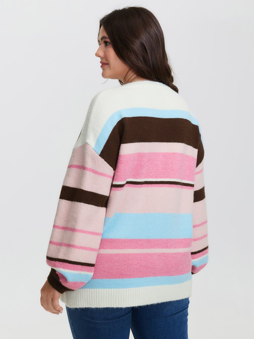 Colorful Stripes Drop Shoulder Lantern Sleeve Pullover