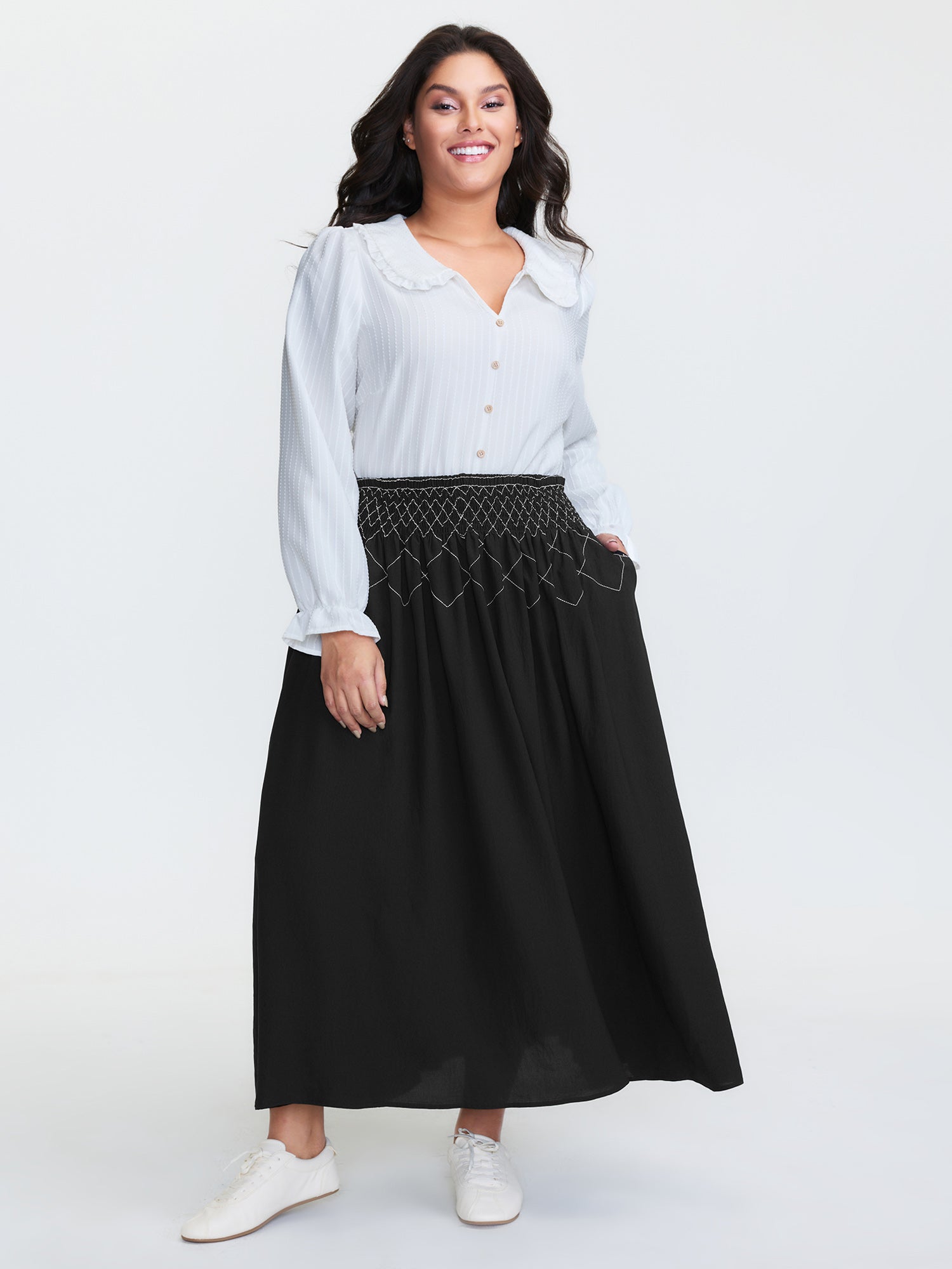 Crisscross Waistband Shirred Midi Dress