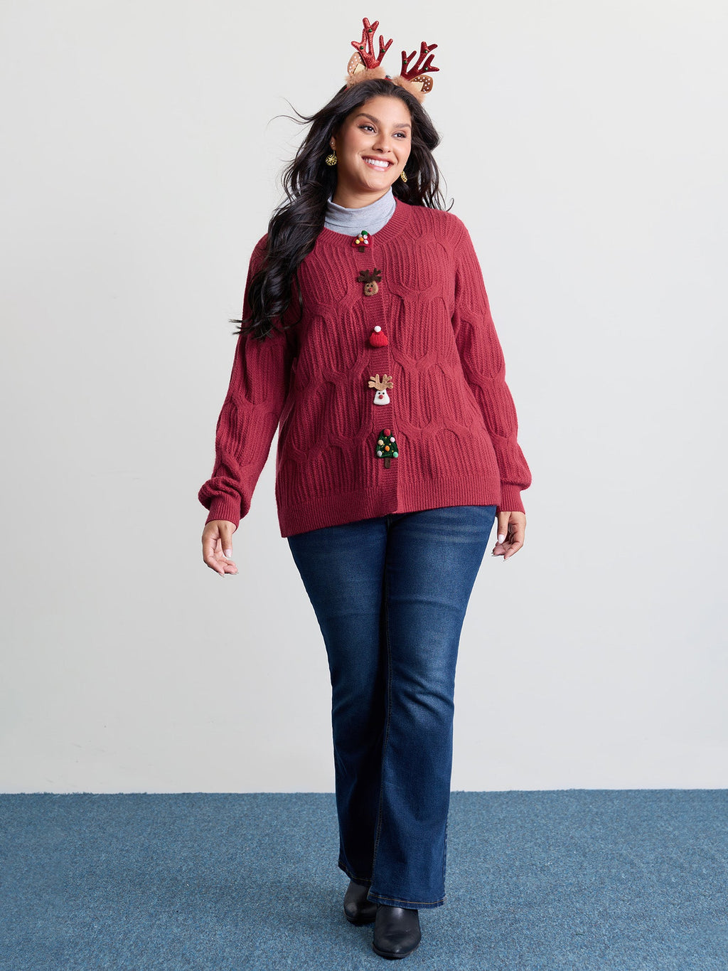 Supersoft 3D Button Cozy Holiday Knit Cardigan