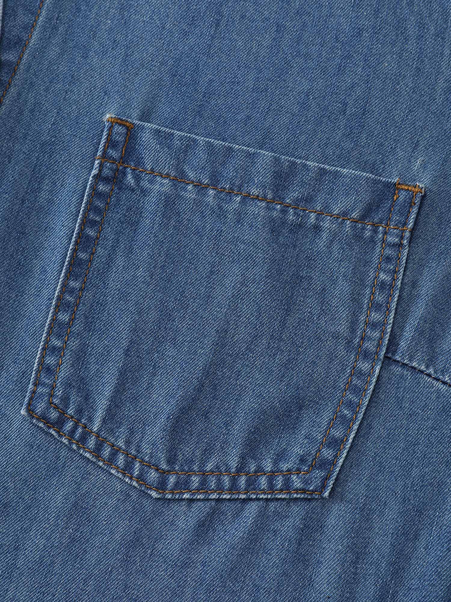 Button-Down Curvy Hem Denim Top