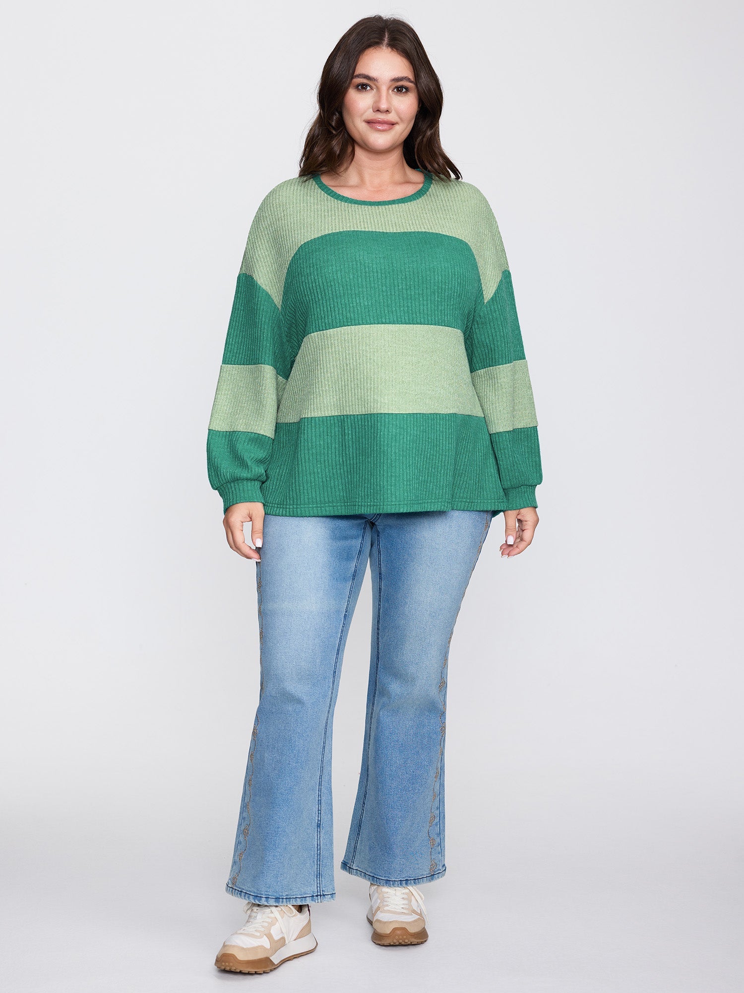 Colorful Stripe Ribbed Drop Shoulder Sweatshirt