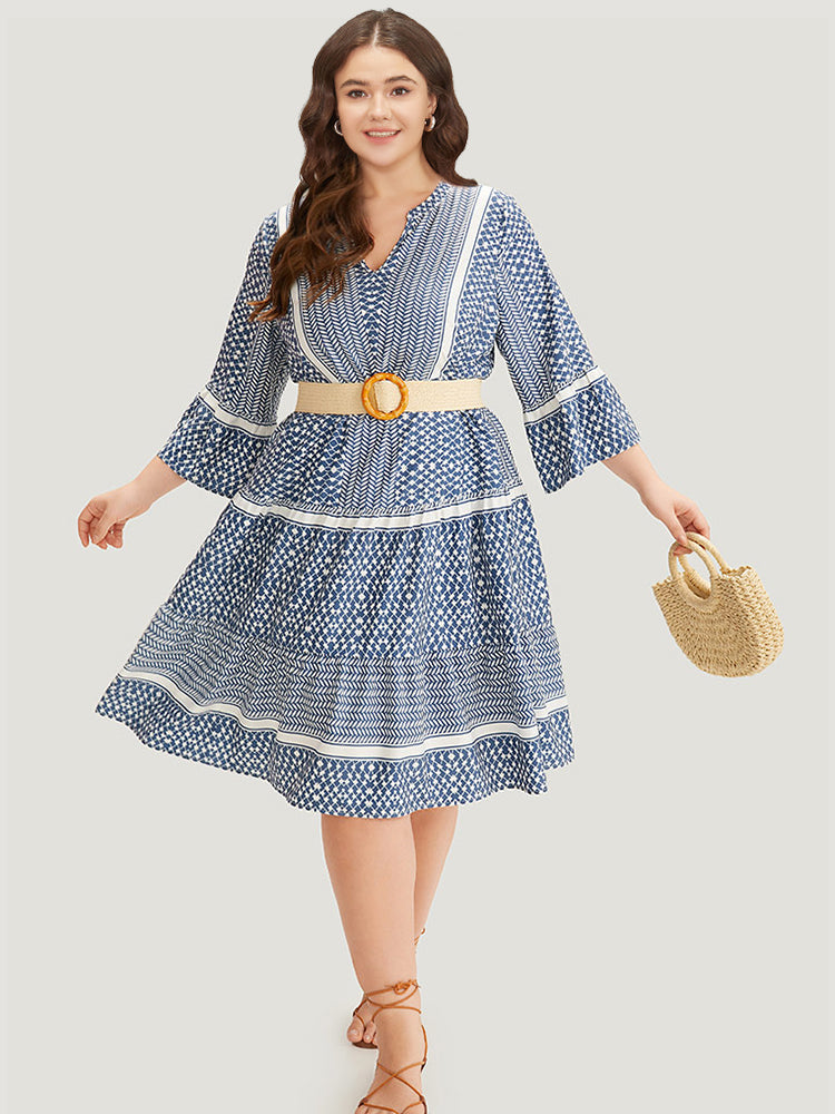 Bandana Print Notched Pocket Patchwork Dress