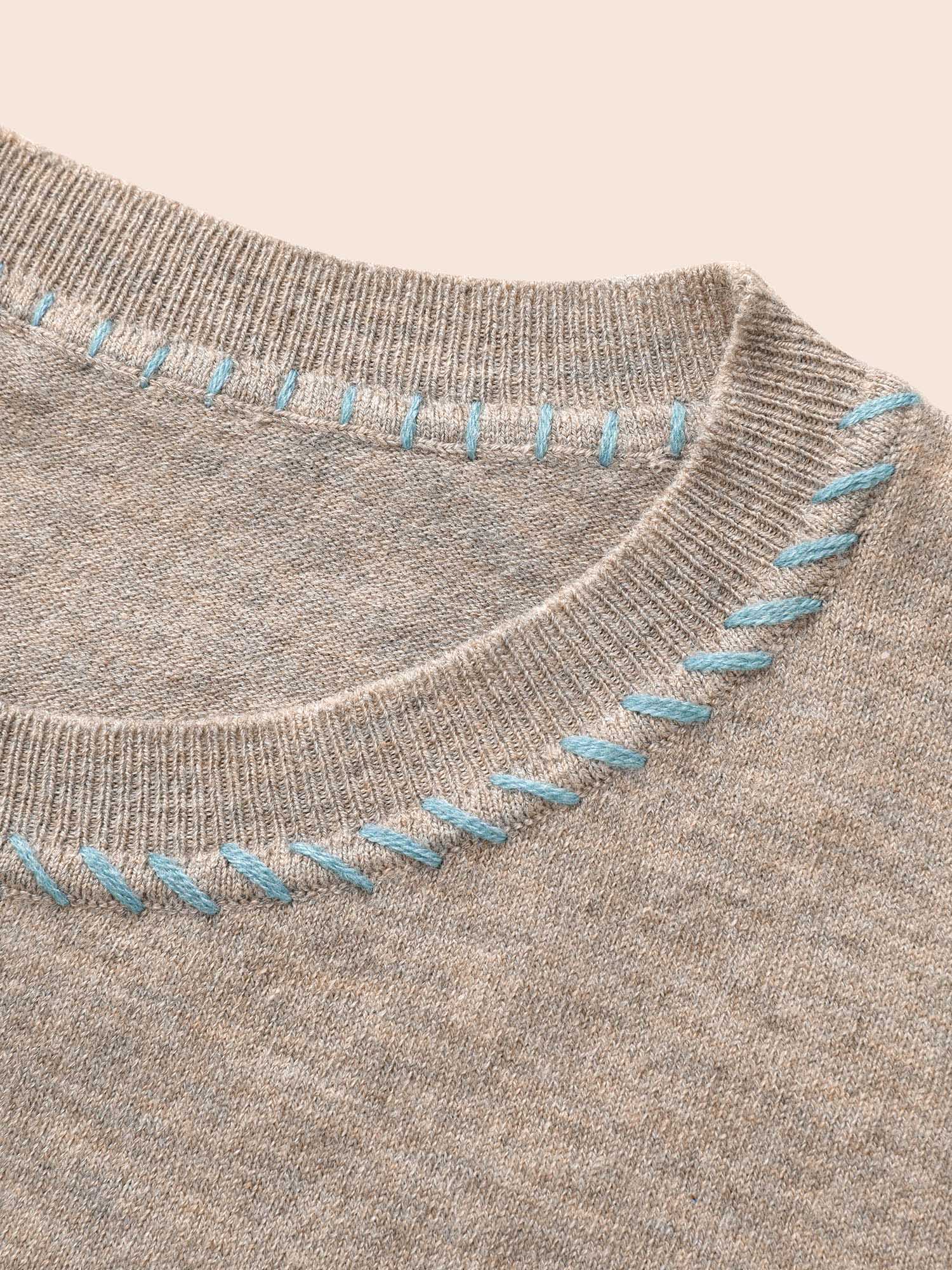 Anti-Pilling Round Neck Contrast Trim Pullover