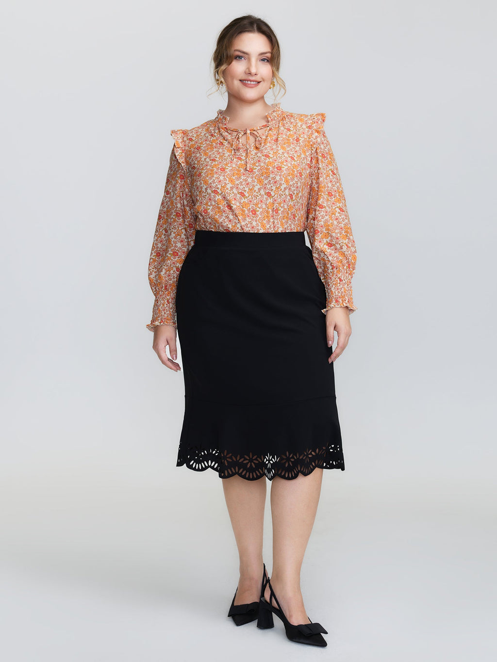 Chiffon Floral Print Ruffled Shoulder Blouse