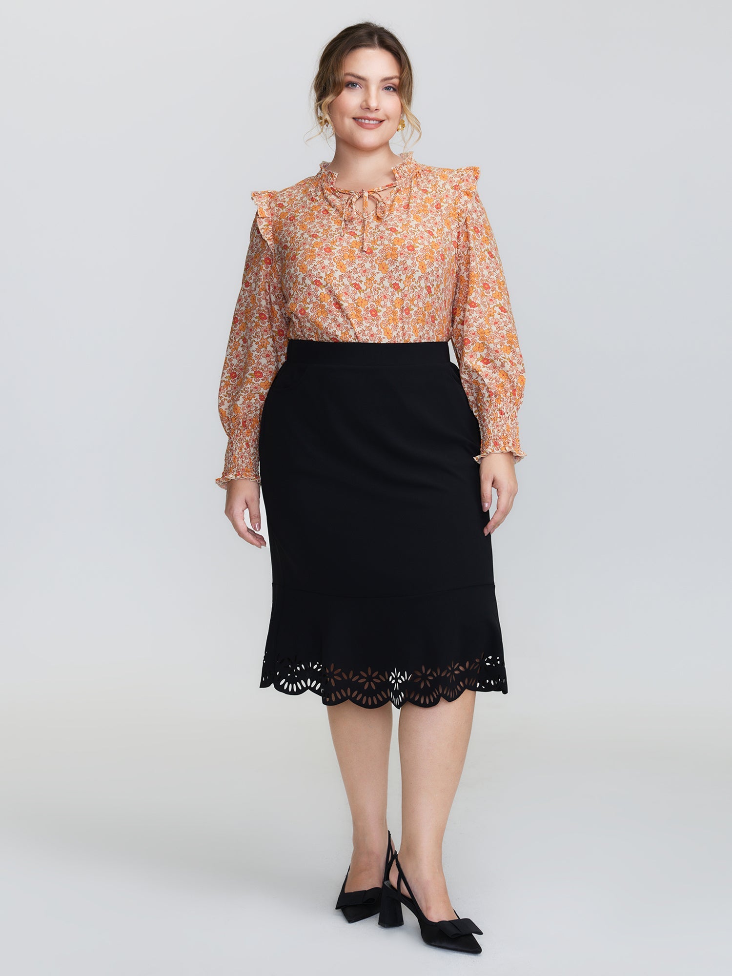 Chiffon Floral Print Ruffled Shoulder Blouse