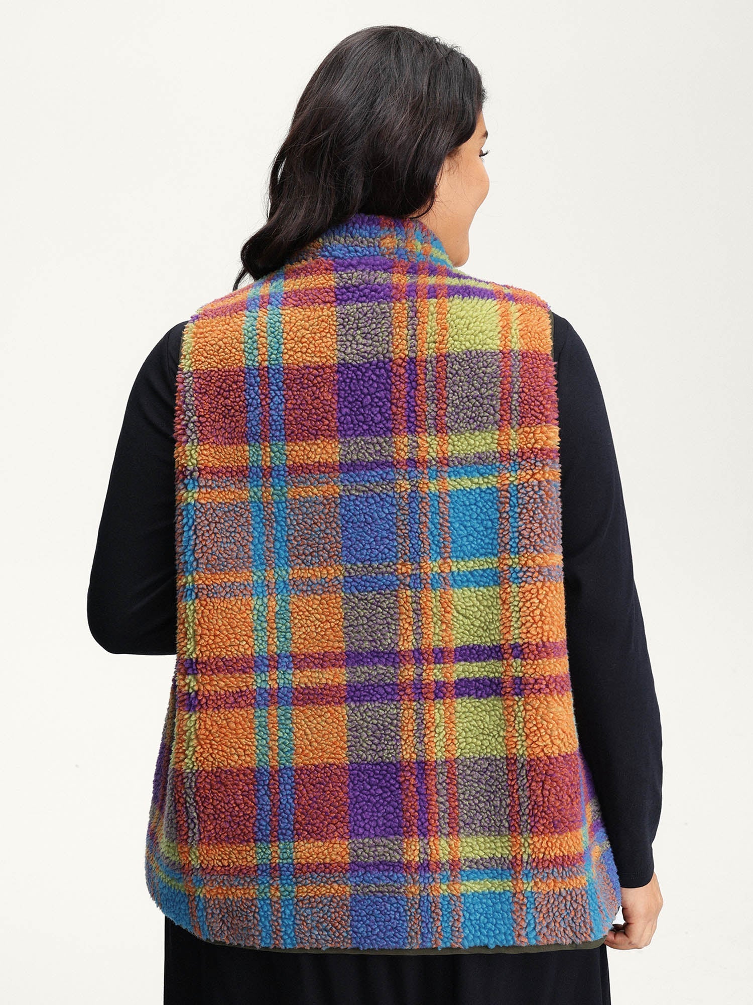 Colorful Plaid Teddy Fleece Lined Vest