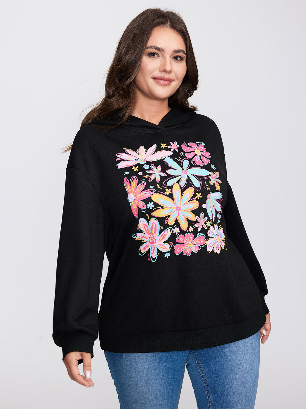Colorful Floral Print Hoodie Sweatshirt