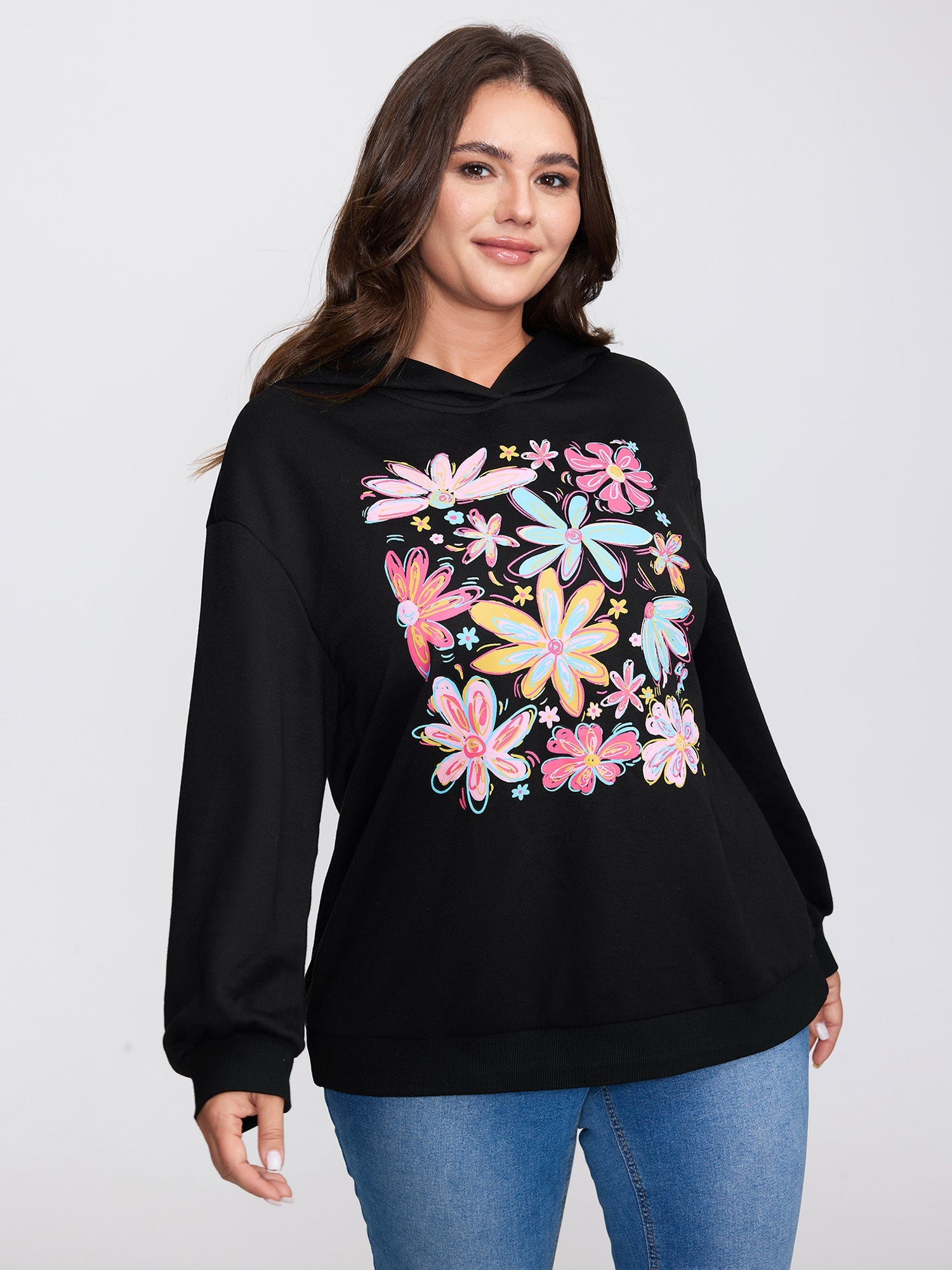 Colorful Floral Print Hoodie Sweatshirt