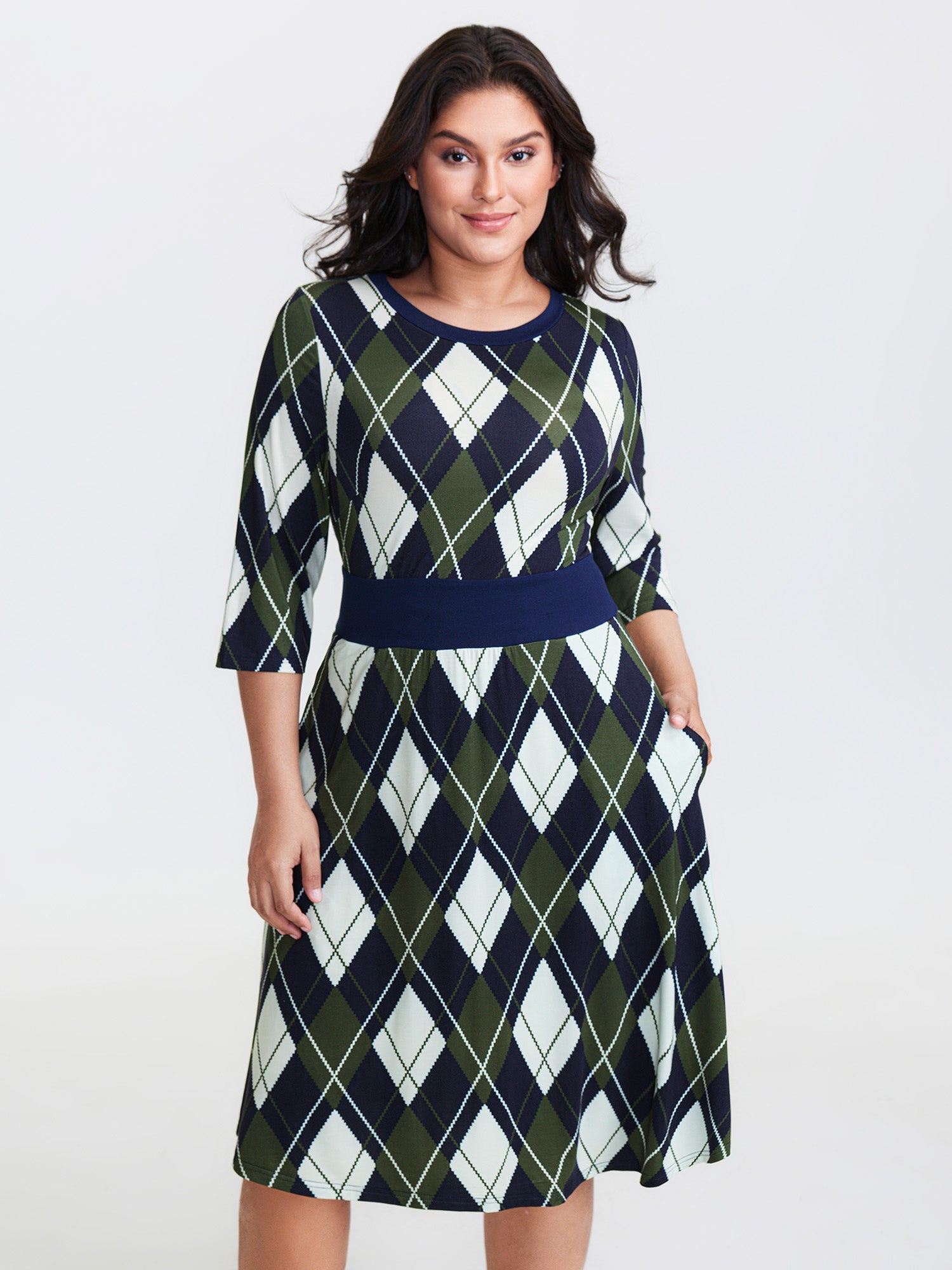 Cable Knit Geometric Print Midi Dress