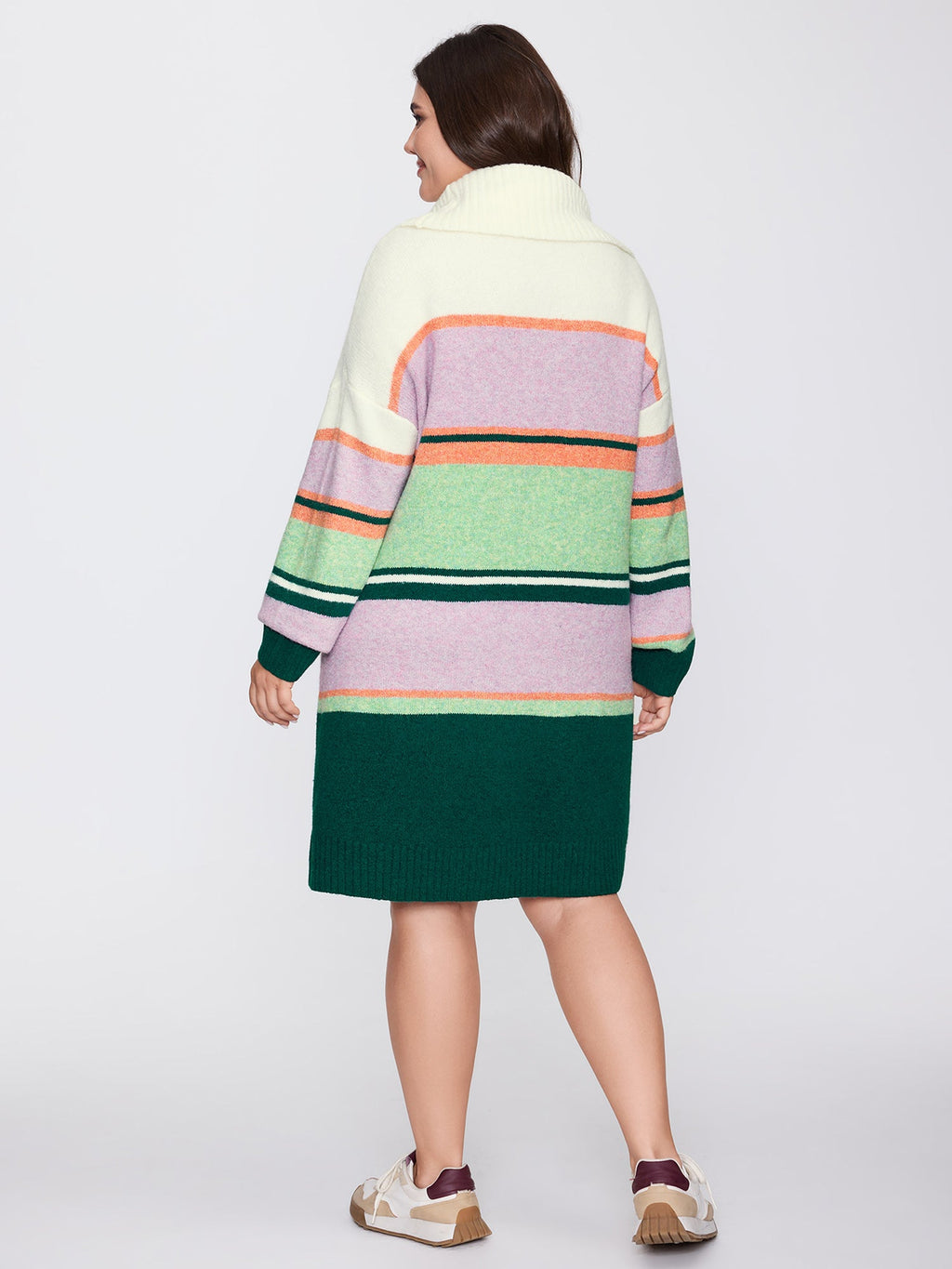 Colorful Stripe Drape Turtleneck Sweater Dress