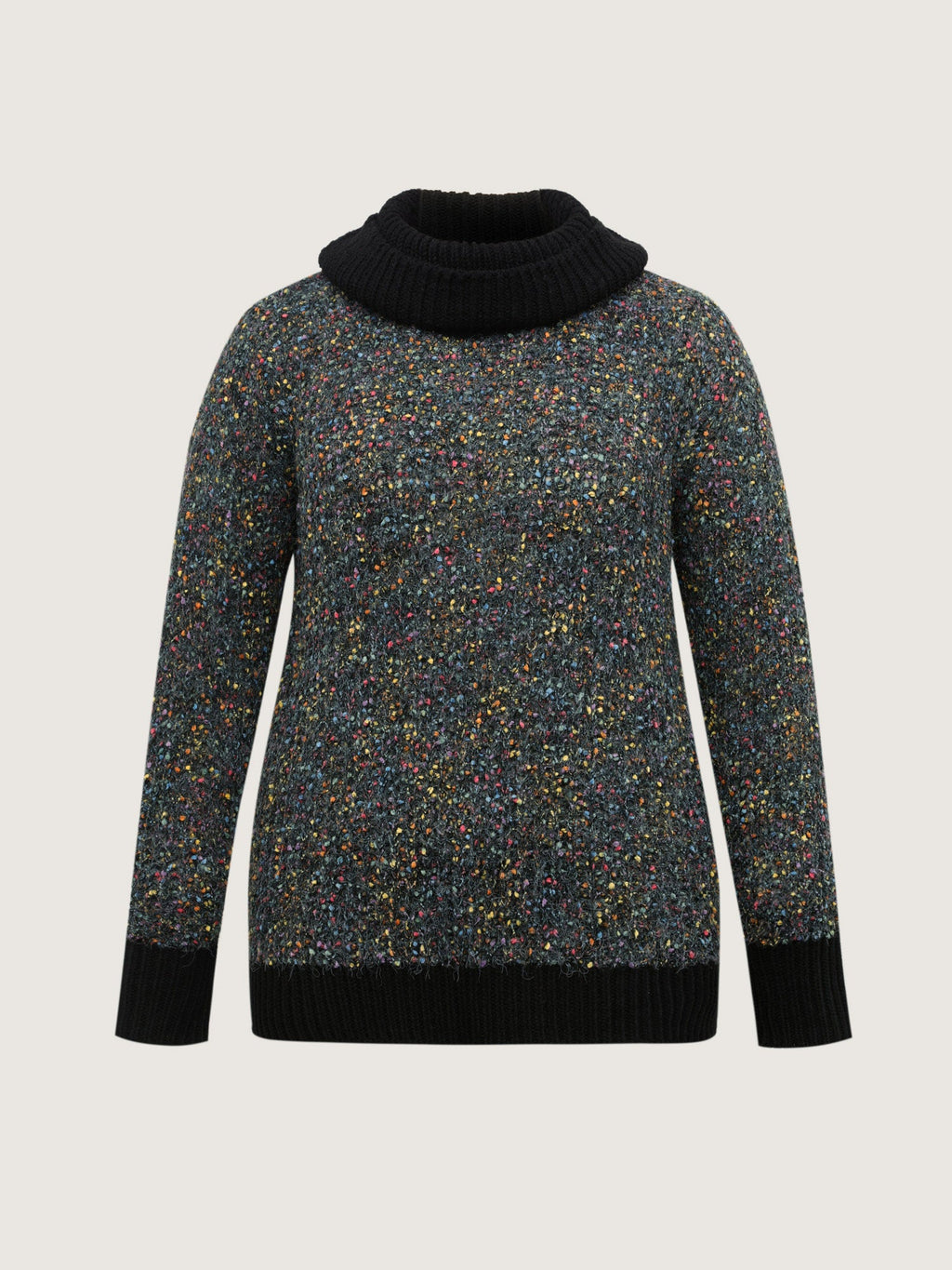 High Turtleneck Grainy Yarn Contrast Pullover