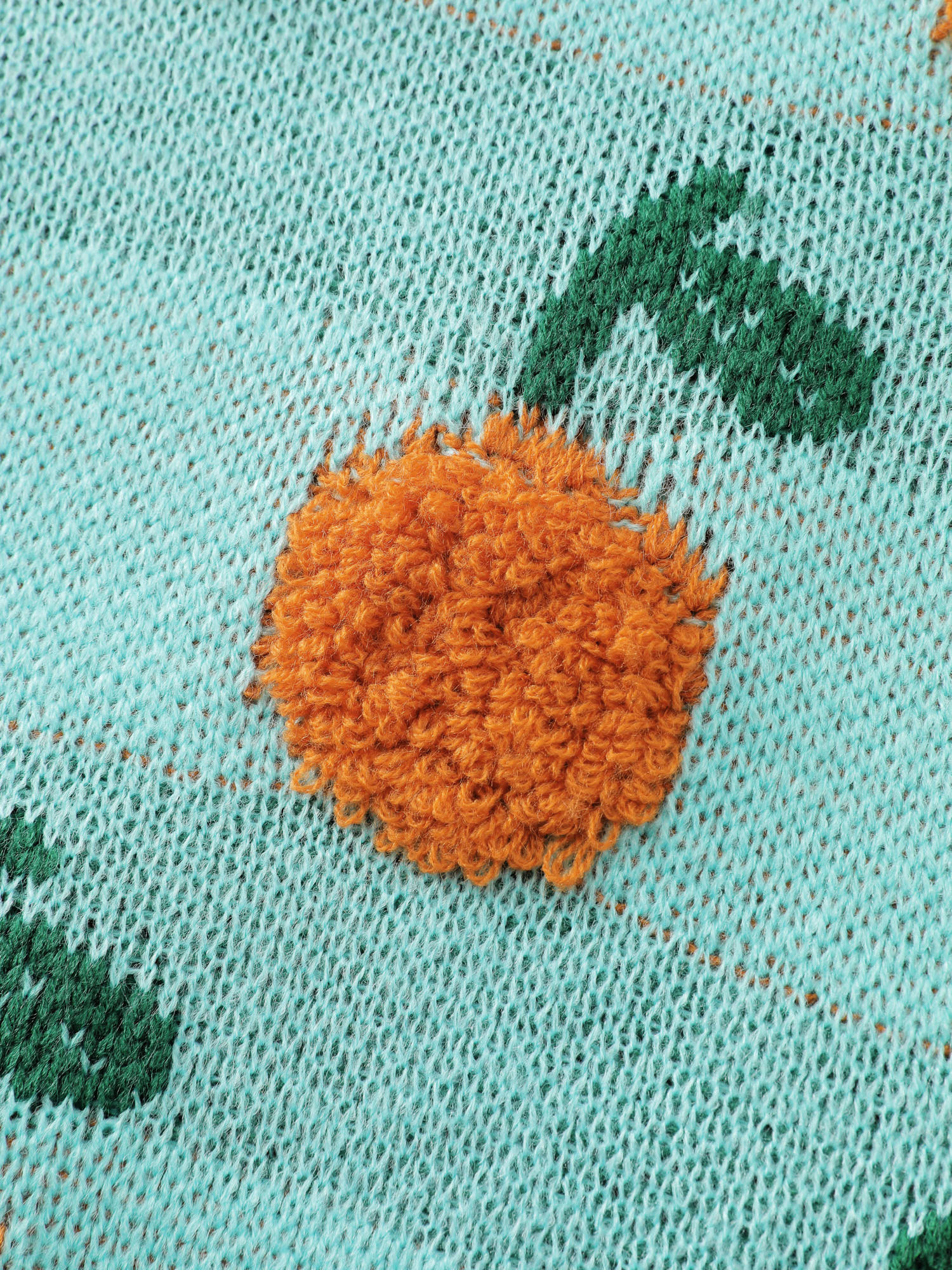 Citrus Pattern Contrast Edge Ribbed Pullover