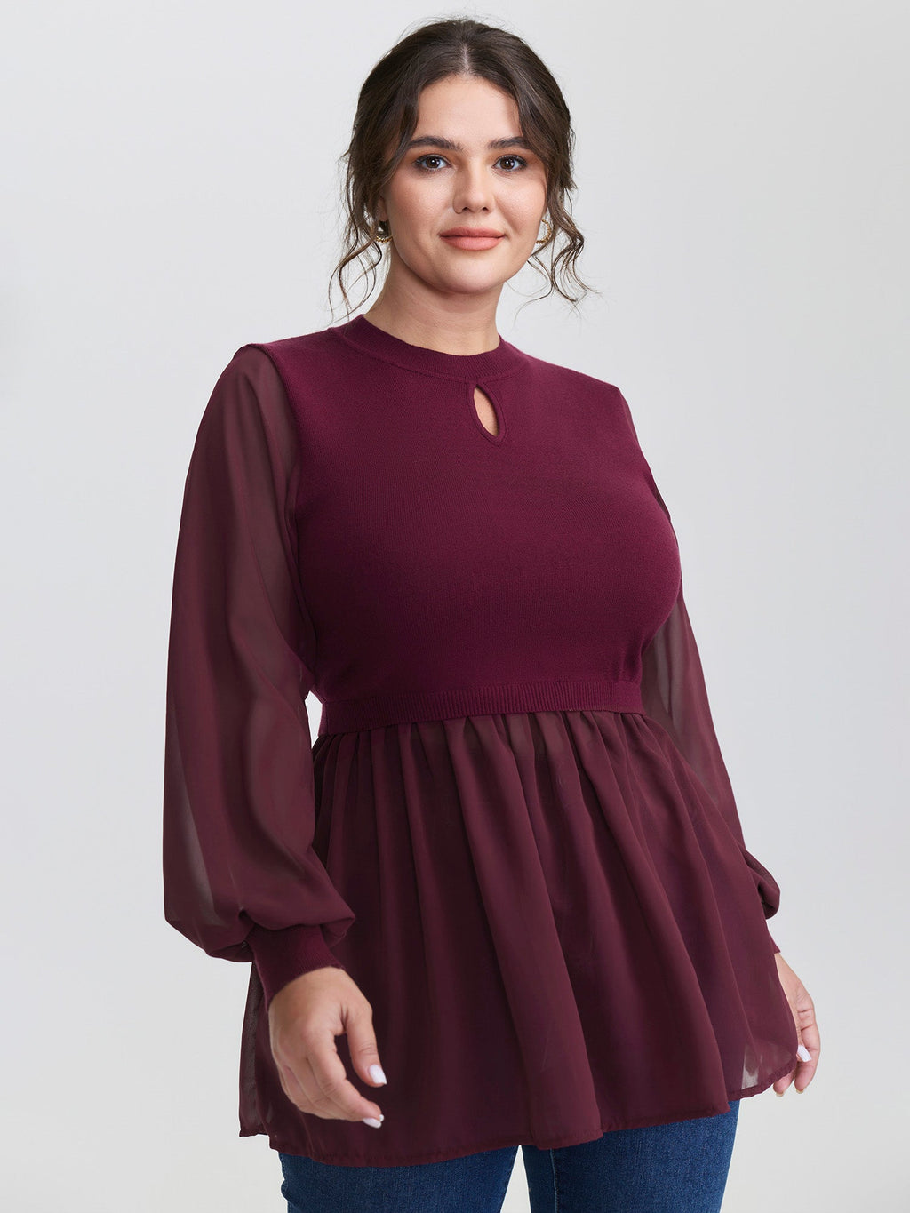 Chiffon Cut-Out Sheer Pullover