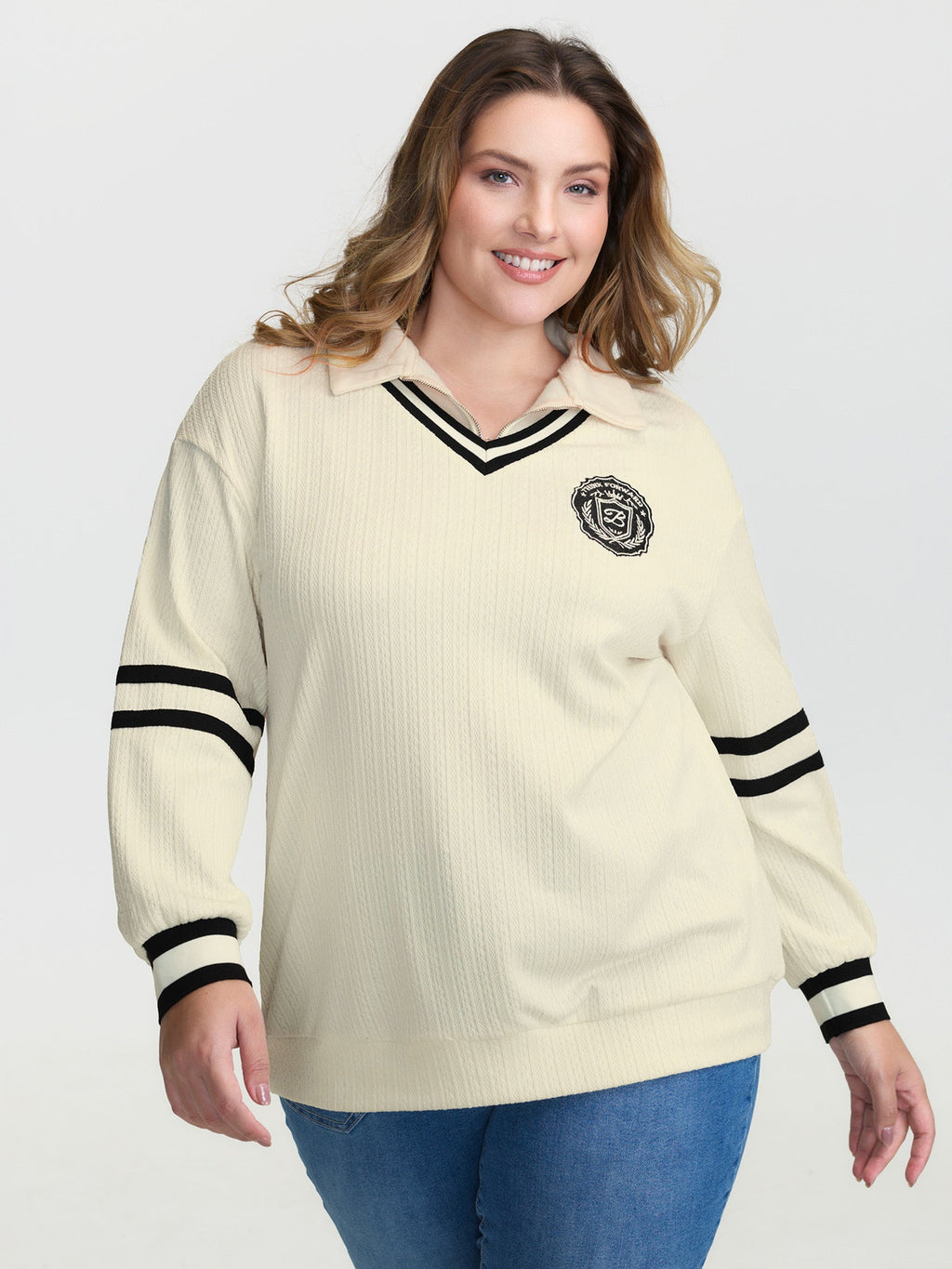 Colorblock Embroidery Zipper Sweatshirt