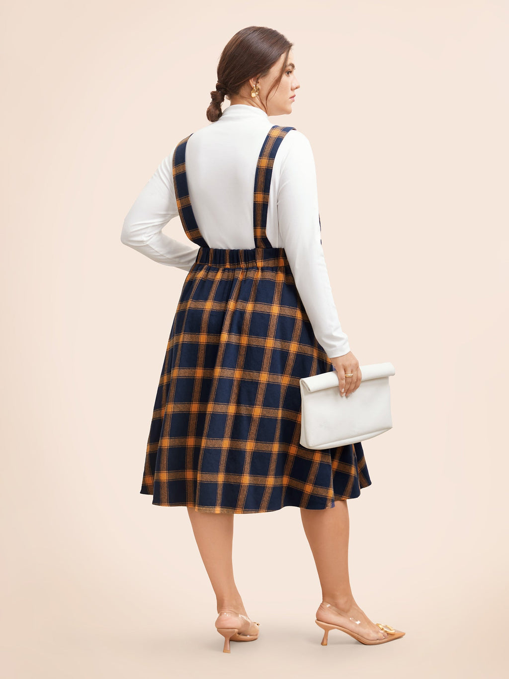 Contrast Plaid Pocket Overall Dress